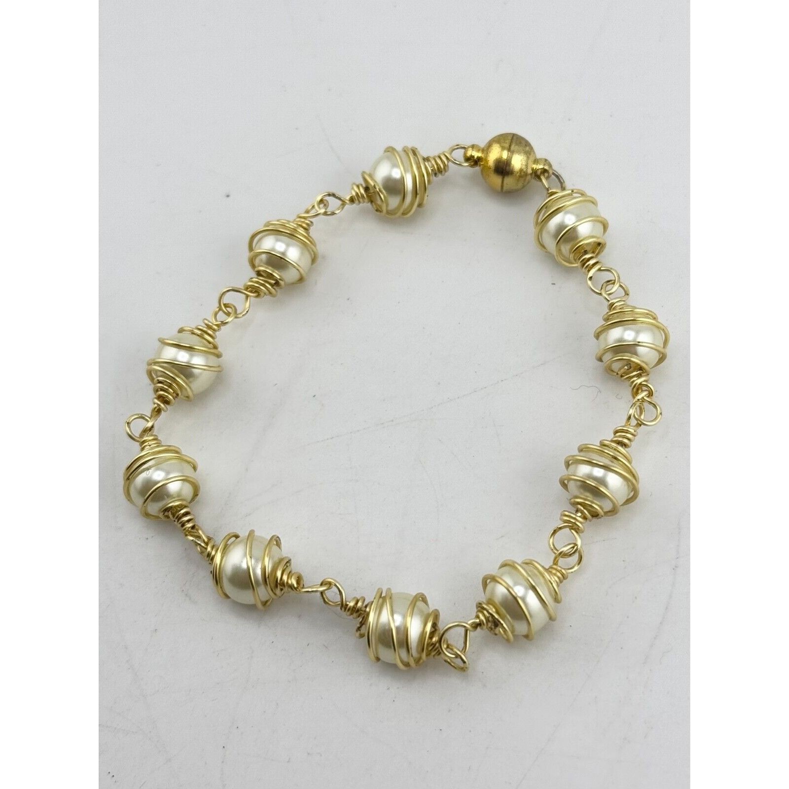 Vintage Vintage wire wrapped faux pearl bracelet Size ONE SIZE - 4 Thumbnail