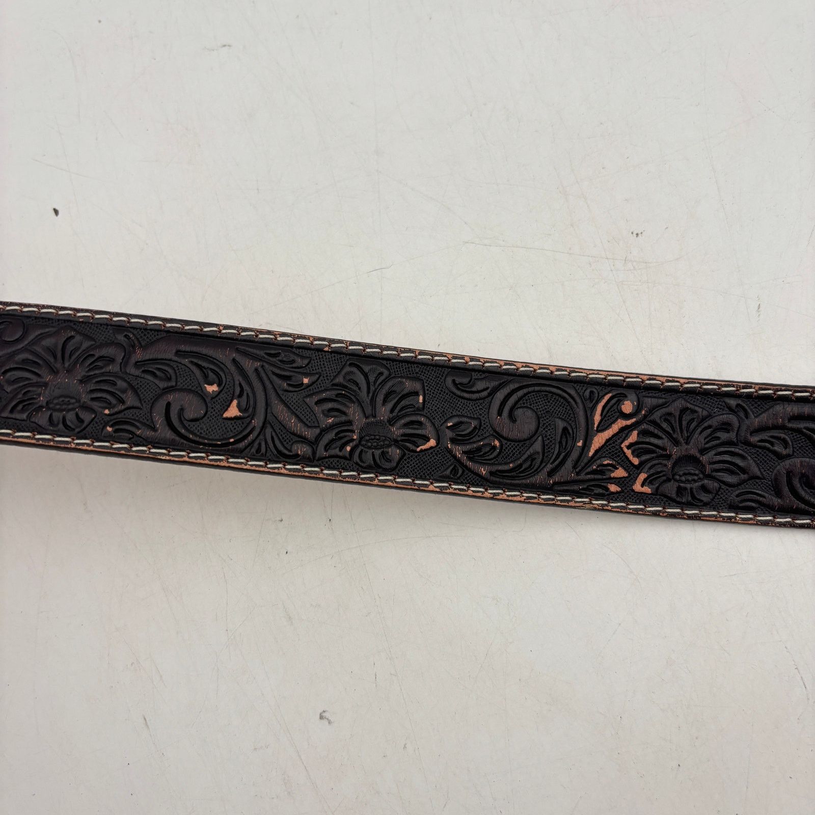 Justin Justin Classic Longhorn Tooled Leather Western Belt USA 36 Size 36 - 9 Thumbnail