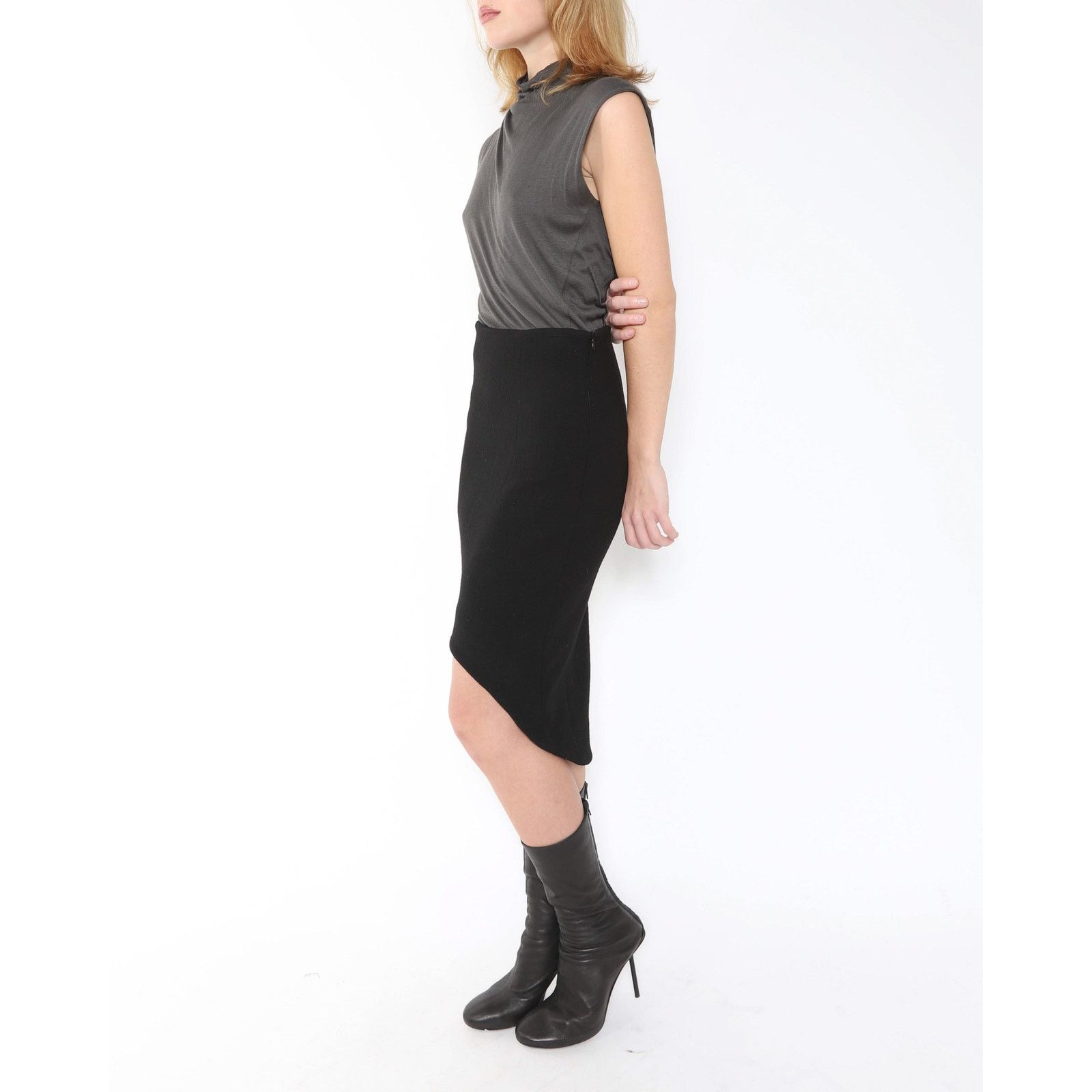 Haider Ackermann FW14 Asymmetrical Pencil Skirt in Black Wool Size 28" / US 6 / IT 42 - 3 Thumbnail