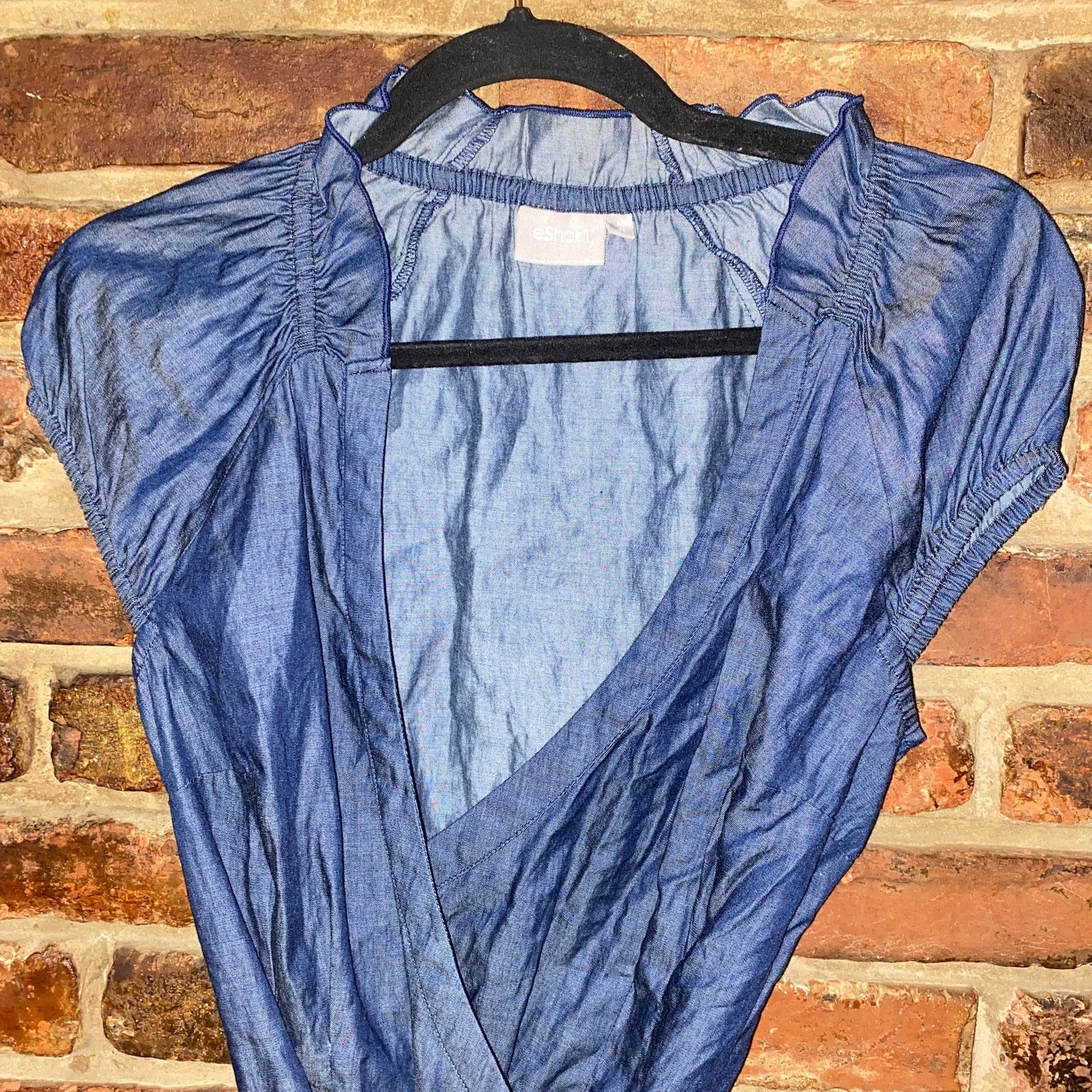 Other Eshakti Blue Chambray Denim Puff Sleeve Wrap Top 10 Medium Size M / US 6-8 / IT 42-44 - 2 Thumbnail
