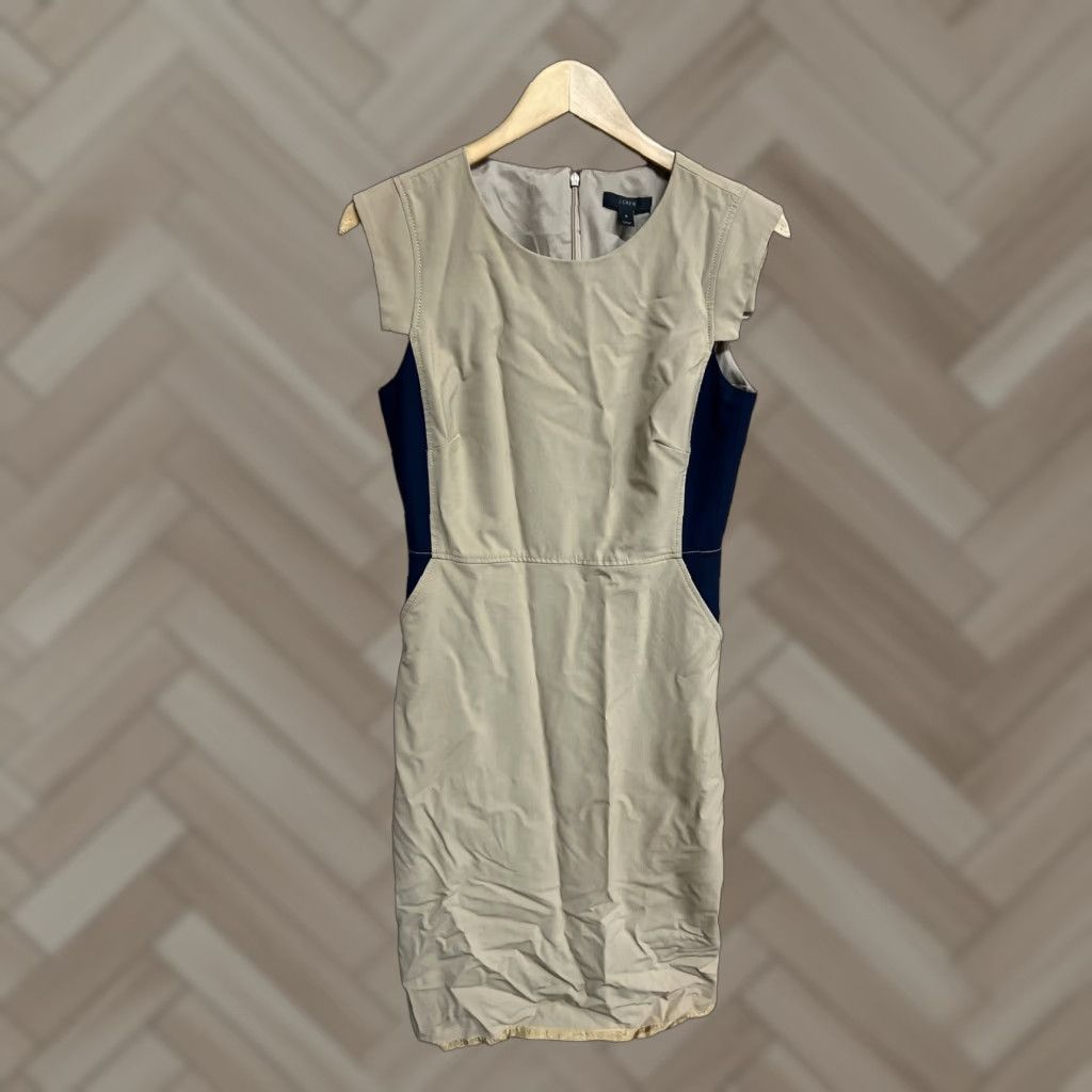 J.Crew VINTAGE J.CREW Beige Blue Dress Wool Blend Womens 6 A-Line Short Sleeveless Party/Cocktail Workwear Size M / US 6-8 / IT 42-44 - 1 Thumbnail