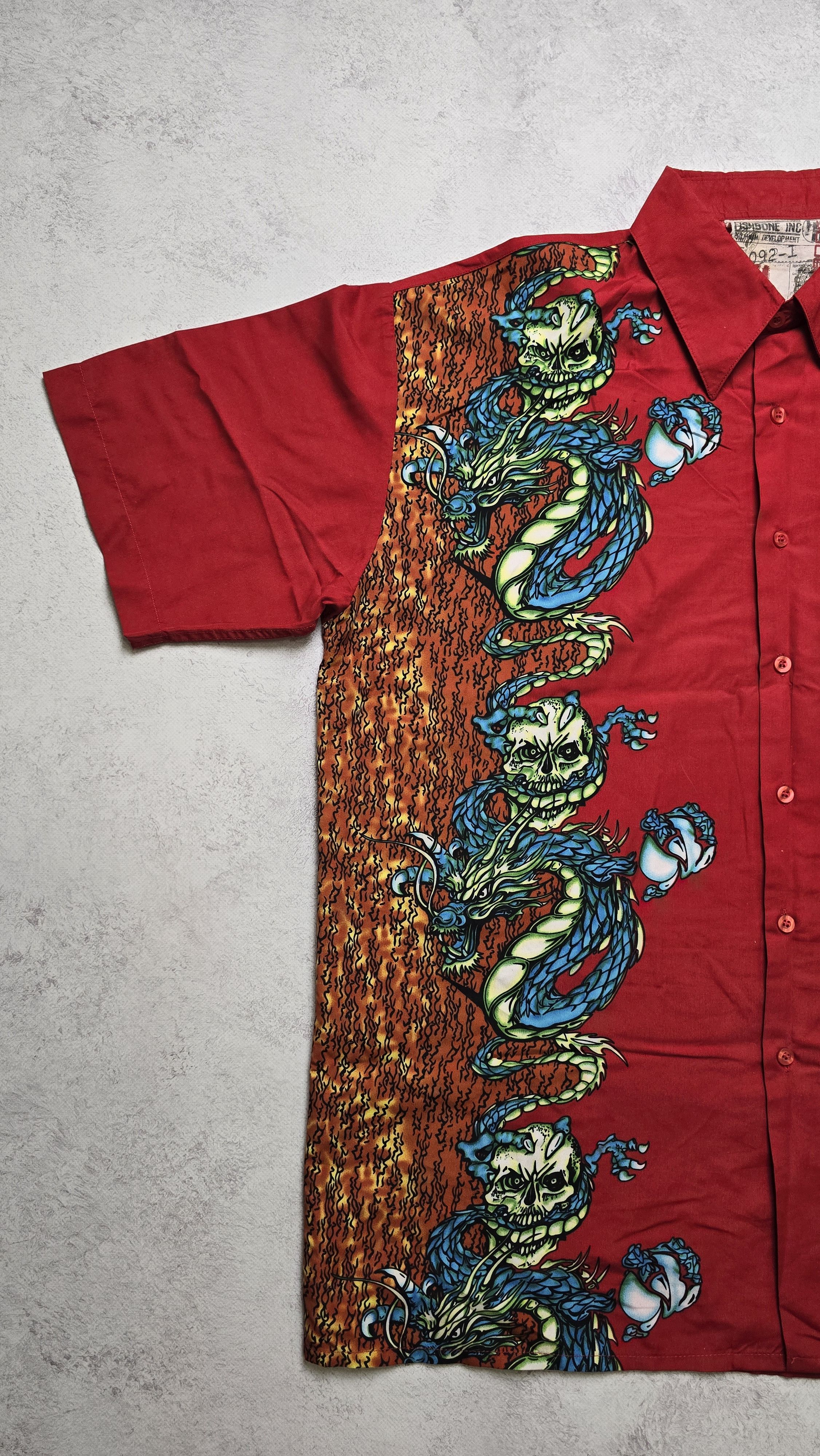 Other Fishbone Dragon Graphic Button Up Shirt Red Vintage Y2K Size US XL / EU 56 / 4 - 6 Thumbnail