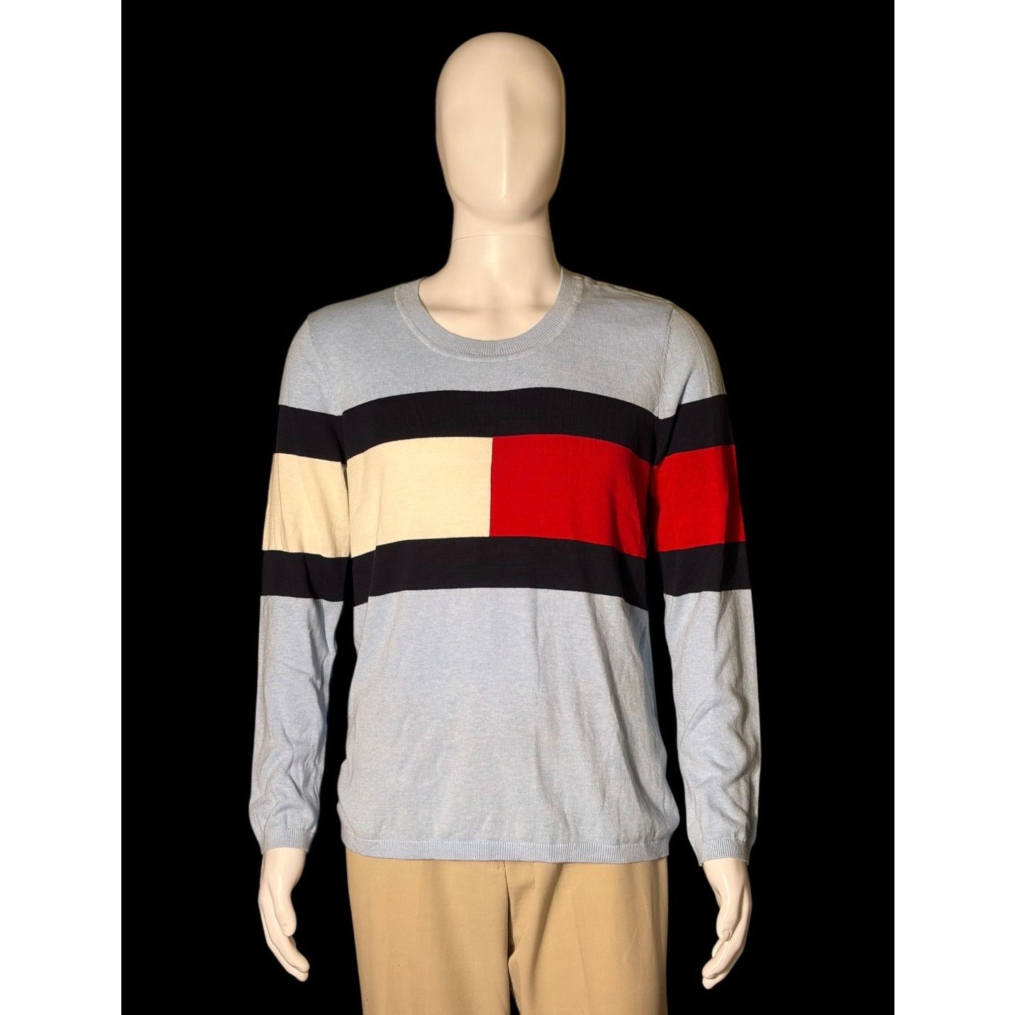 Tommy Hilfiger Tommy Hilfiger Flag Logo Light Blue Scoop Neck Sweater Size US L / EU 52-54 / 3 - 1 Thumbnail