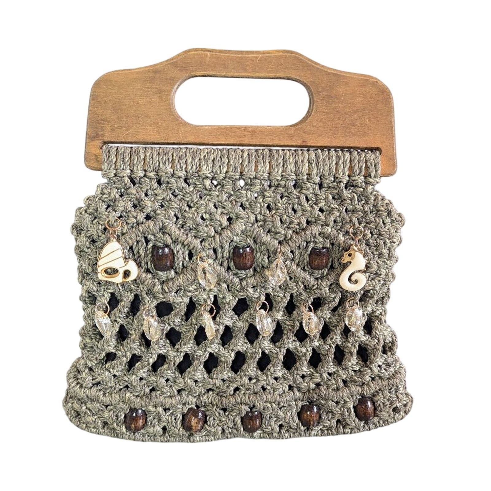 Vintage Vintage Taupe Macrame Bag Upcycled Jewelry Charms Shells Size ONE SIZE - 1 Thumbnail