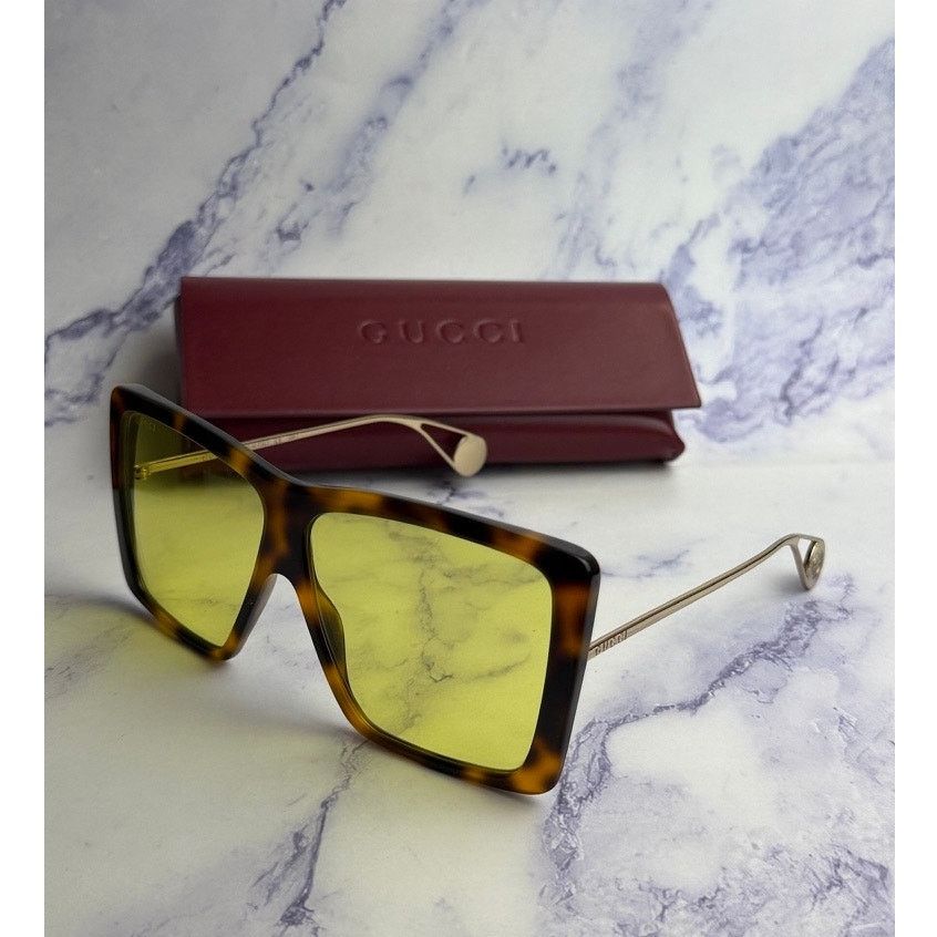 Gucci NEW Gucci GG0434S Havana Brown Yellow Lens Sunglasses Size ONE SIZE - 1 Thumbnail