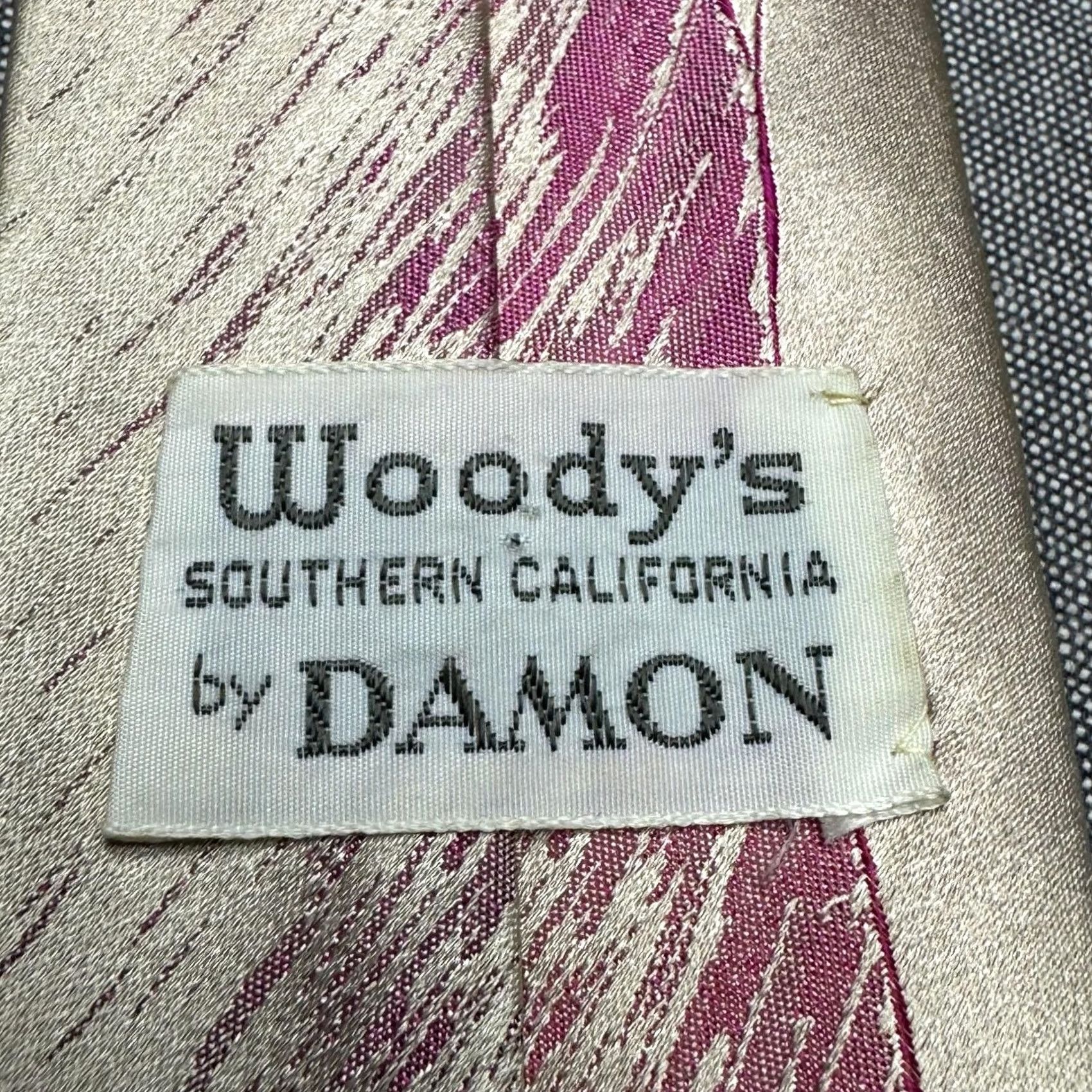 Vintage Vintage Woody's By DAMON Tie White 100% Silk Jacquard One Size Mens Size ONE SIZE - 2 Thumbnail