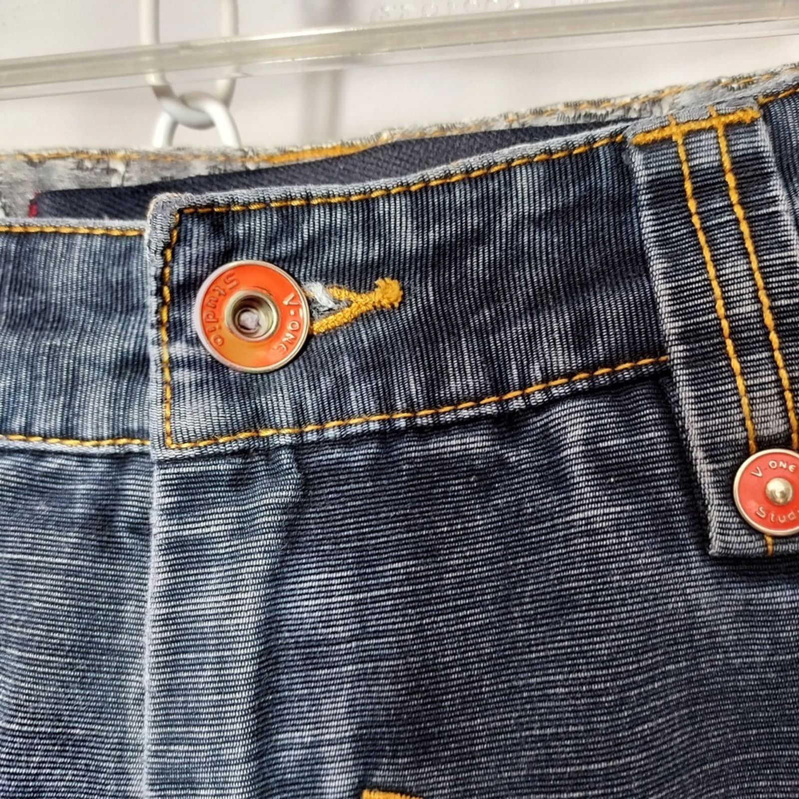 Other V-One Studio Denim Medium Blue Lace Patchwork Straight Jeans Size 33" - 15 Thumbnail