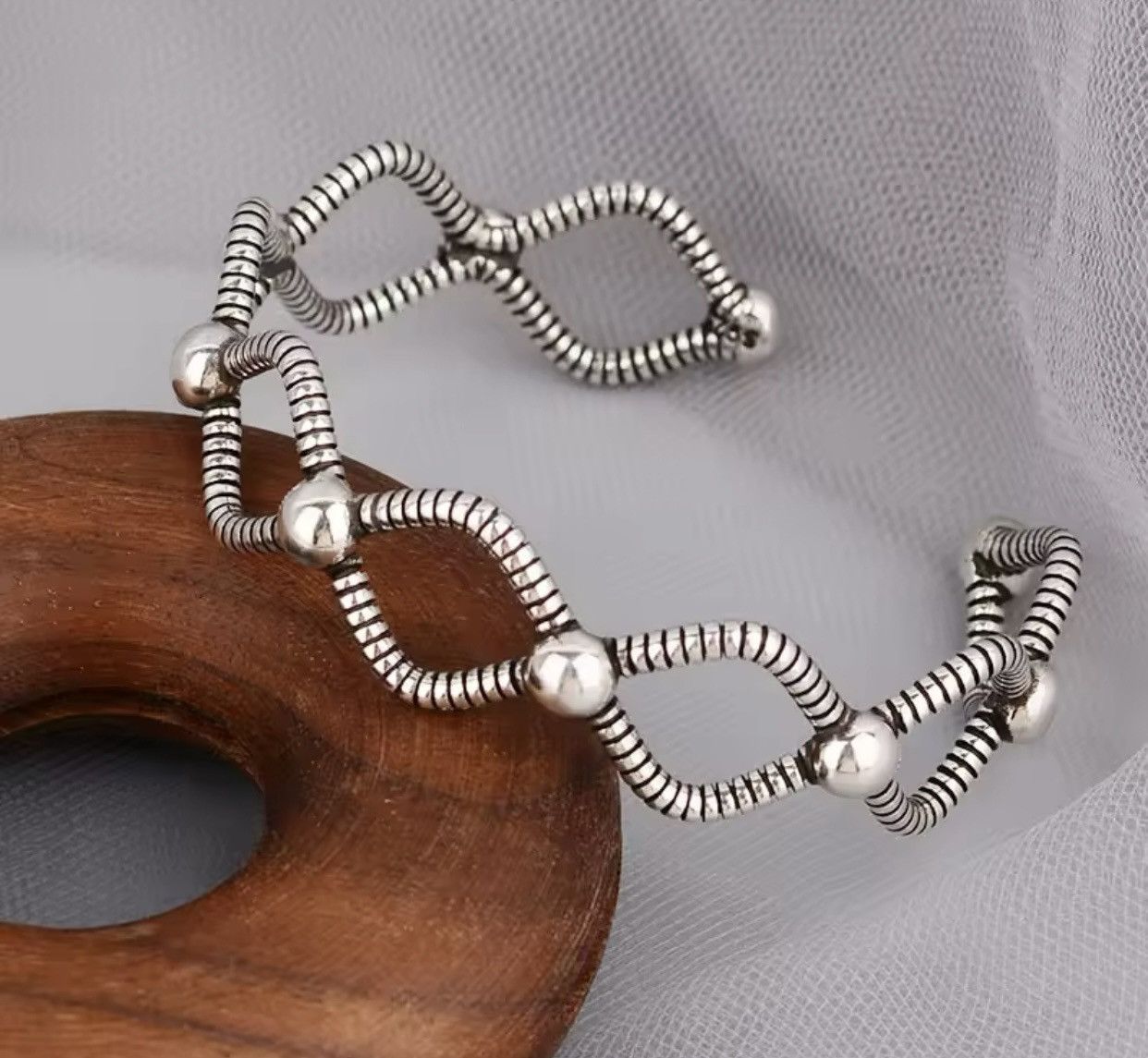 Jewelry × Sterling Silver Vintage Cross Design 925 Sterling Silver Bangle Size ONE SIZE - 1 Thumbnail