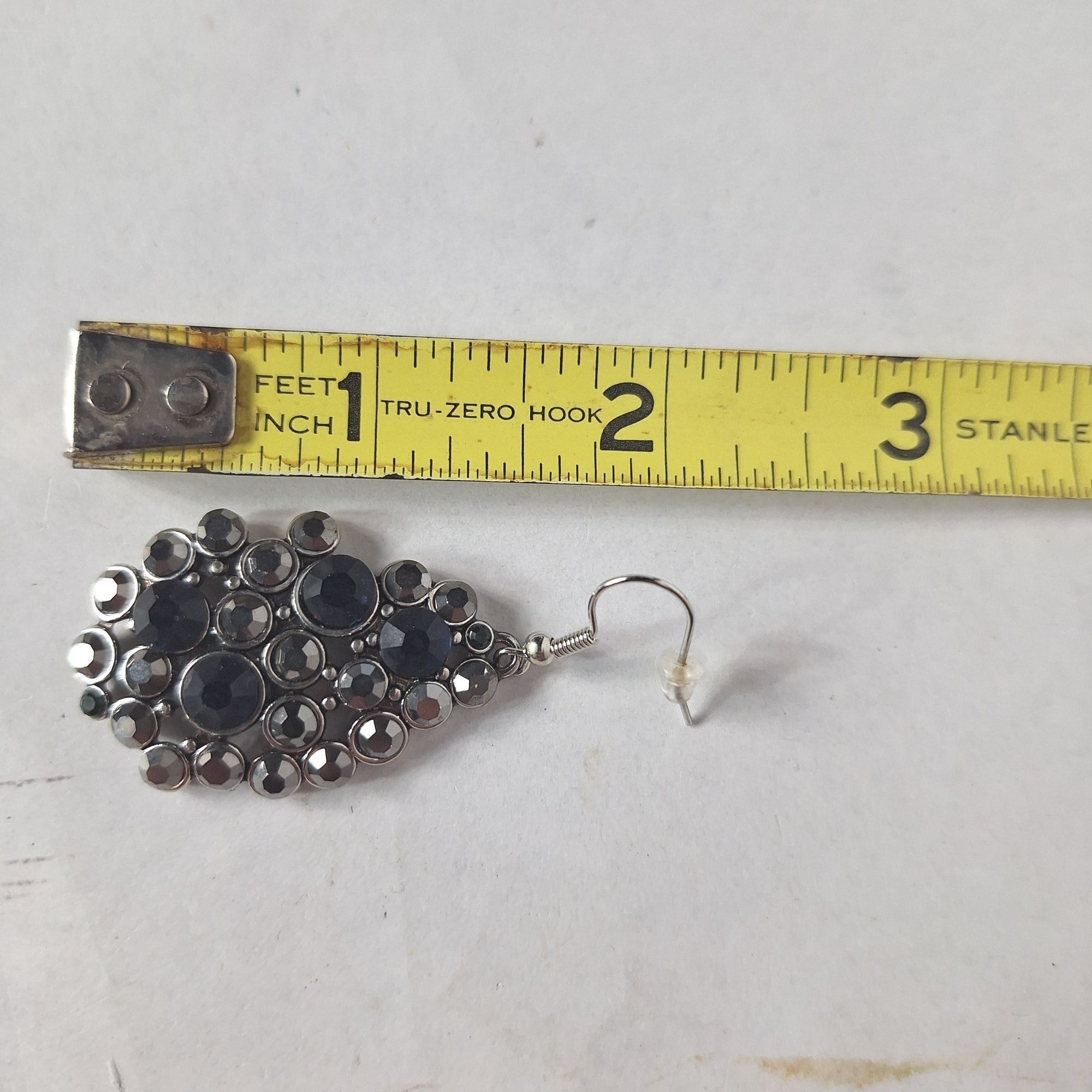 Other Blue Rhinestone Cluster Teardrop Chandelier Earrings Gunmeta Size ONE SIZE - 3 Thumbnail
