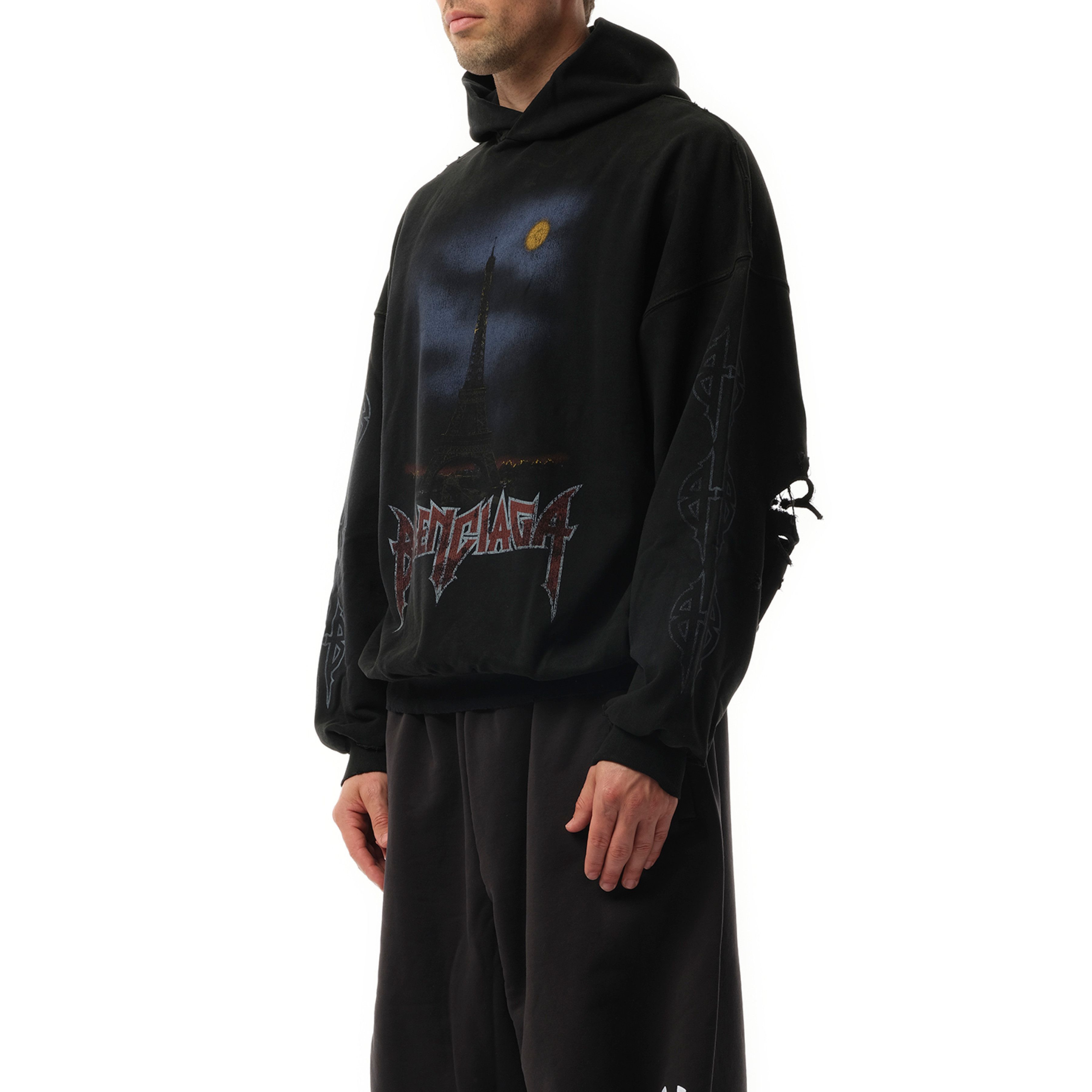 Balenciaga o1srvl11e0825 Paris Moon Hoodie Large Fit in Black Size US XL / EU 56 / 4 - 5 Thumbnail
