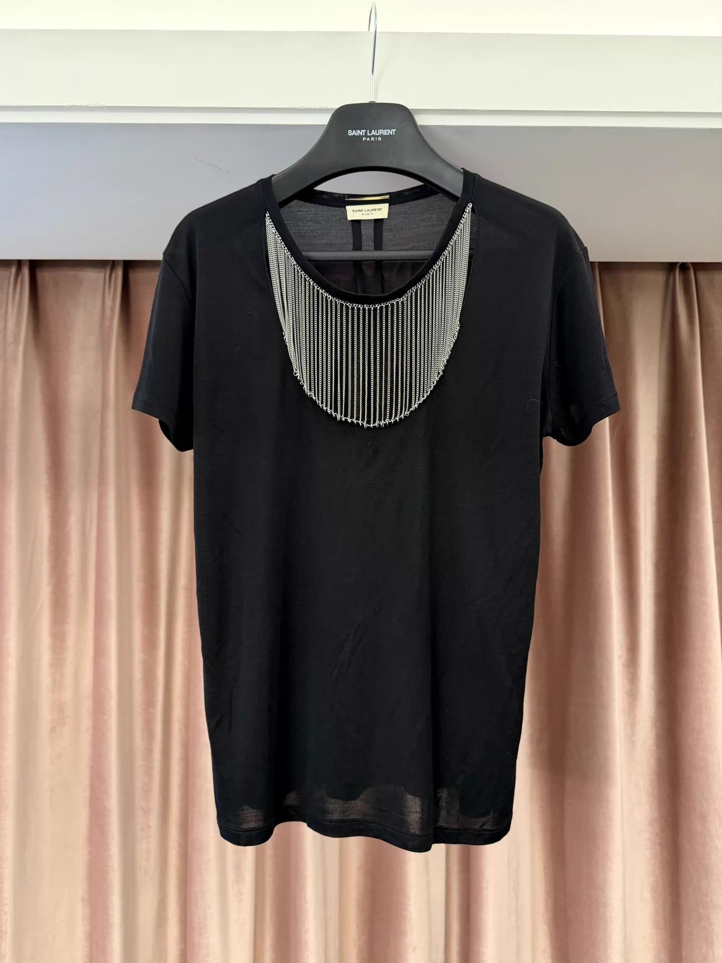Saint Laurent Paris Saint Laurent 13FW black fringe-chain short-sleeve S Size S / US 4 / IT 40 - 1 Thumbnail