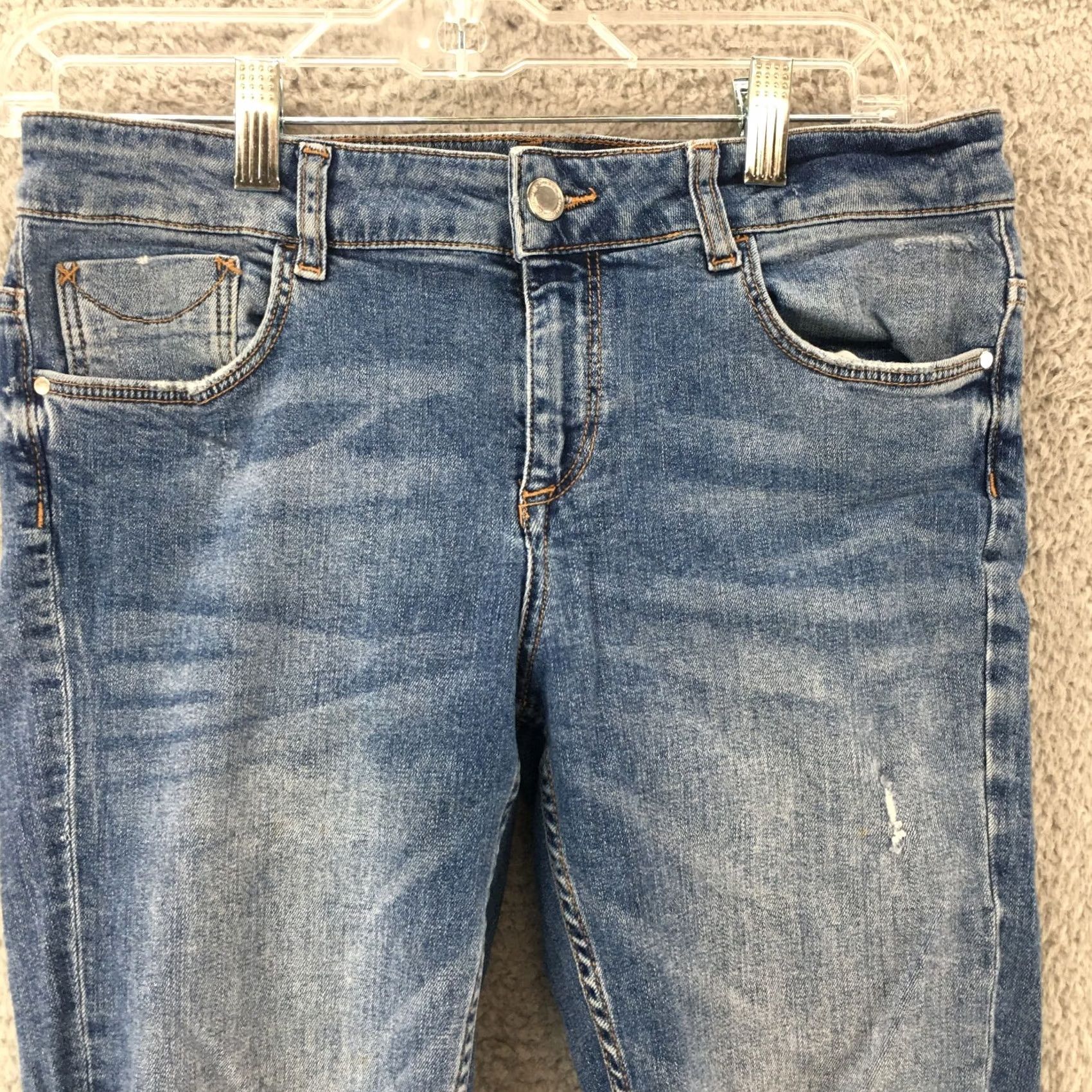 Zara Zara Basic Distressed Skinny Jeans Womens Medium 8 Blue Denim Low Rise Zip Fly Size 30" / US 8 / IT 44 - 2 Thumbnail