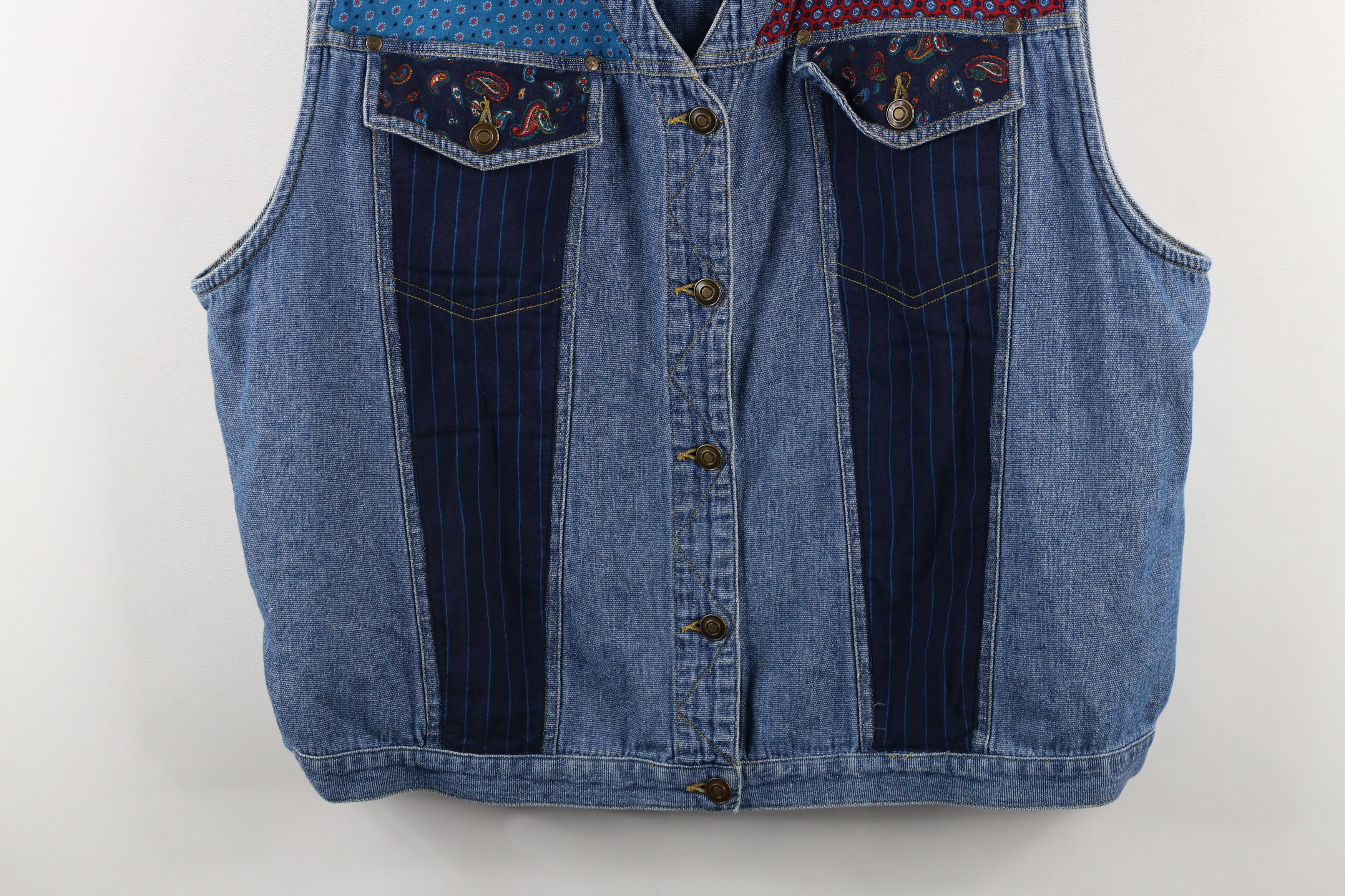 Vintage Vintage 90s Streetwear Patchwork Denim Button Vest Jacket Size 4XL / US 24-26 - 3 Thumbnail