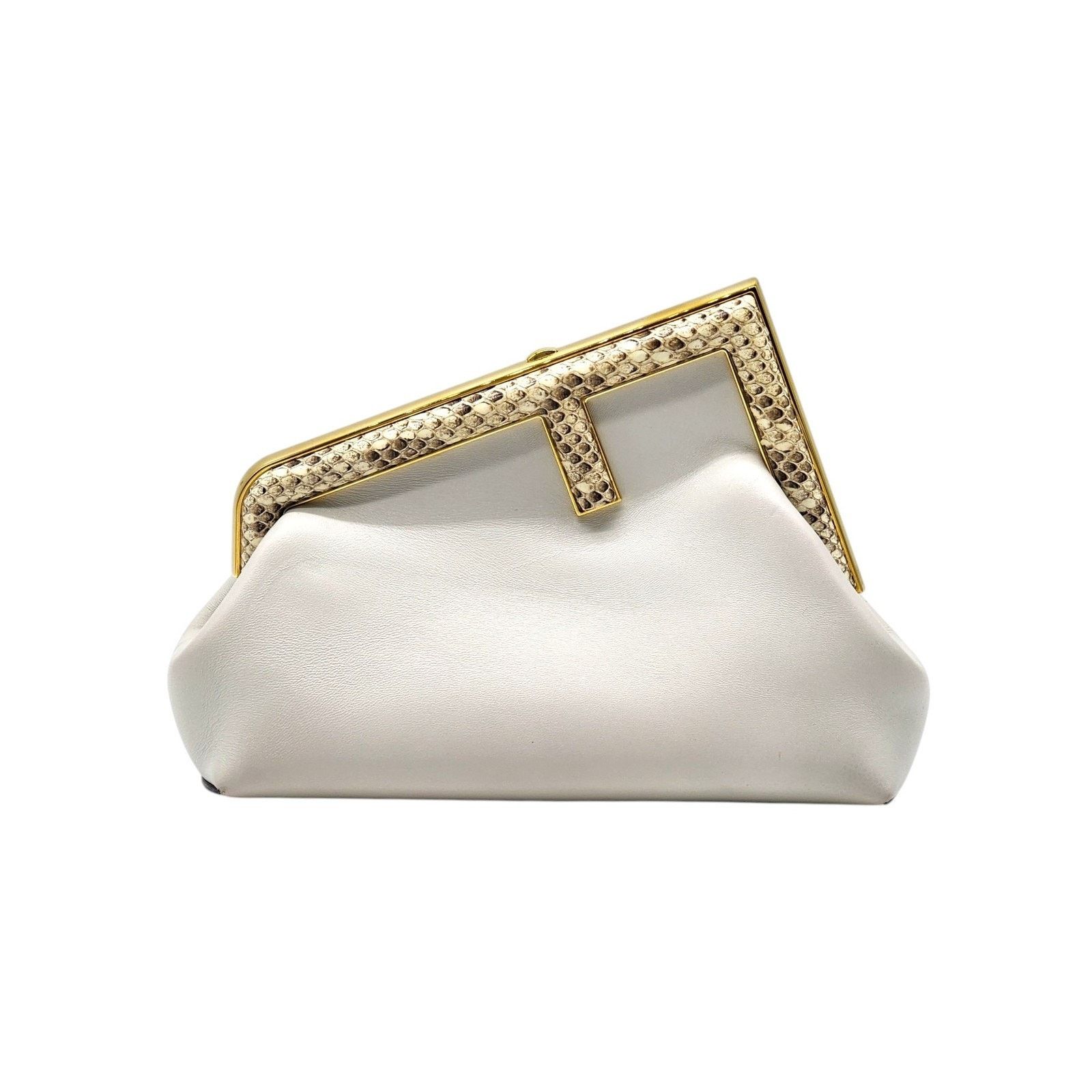 Fendi First Small White Leather Clutch Bag with Python Trim Size ONE SIZE - 1 Thumbnail