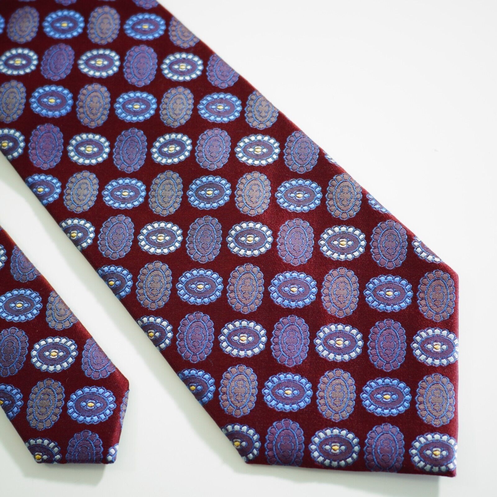 Jhane Barnes Jhane Barnes Red Blue Geometric Woven Silk Tie Size ONE SIZE - 1 Thumbnail