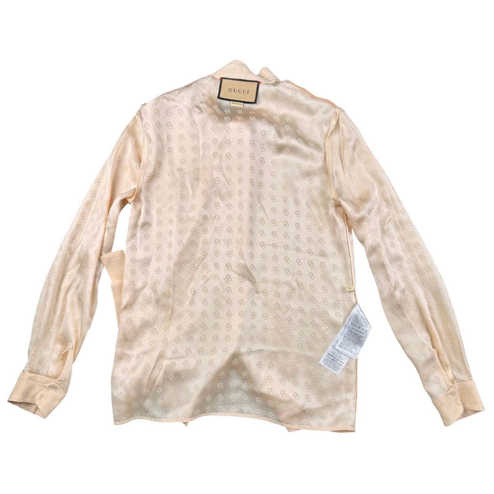 Gucci Gucci Ecru GG silk jacquard blouse, self-tie neck bow Sz 36 Size XS / US 0-2 / IT 36-38 - 12 Thumbnail
