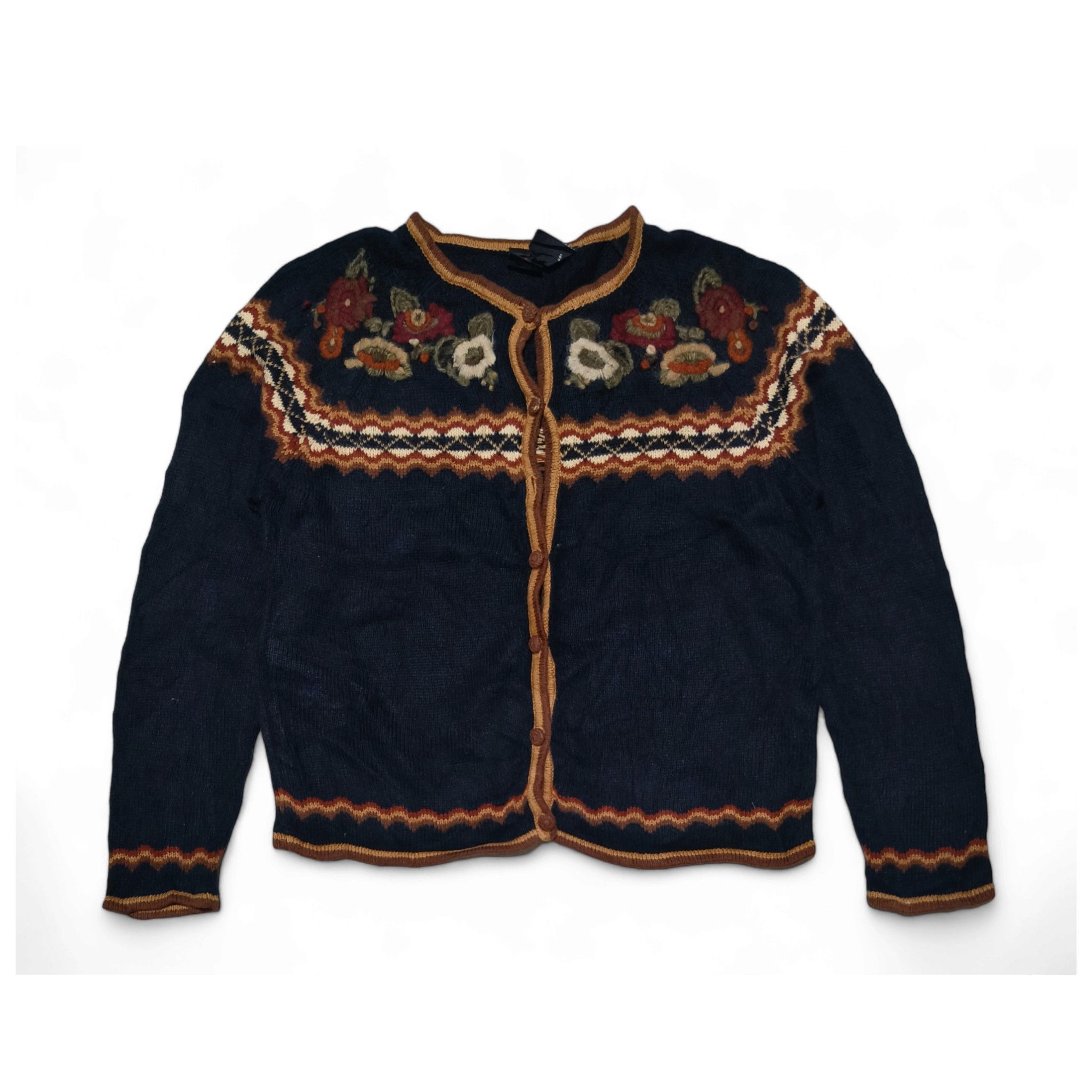 Other Vintage ERIKA Floral Embroidered Motifs Pattern Knit Sweater Size L / US 10 / IT 46 - 1 Thumbnail