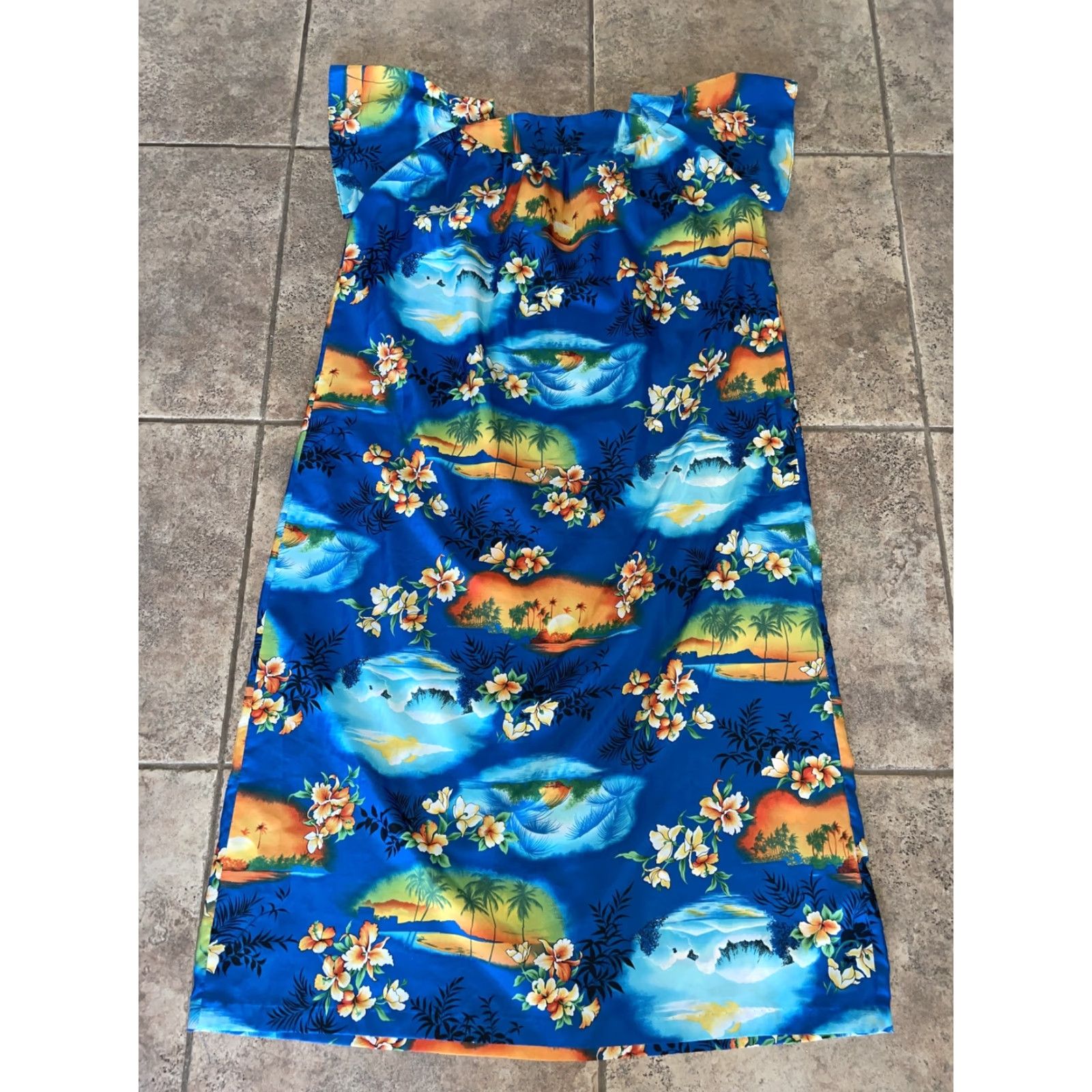 Vintage VINTAGE Hawaiian Dress Women 14 Blue Long Hawaiian Dress Womens 14, Made in Hawaii, Pre-owned, VTG Size XL / US 12-14 / IT 48-50 - 3 Thumbnail