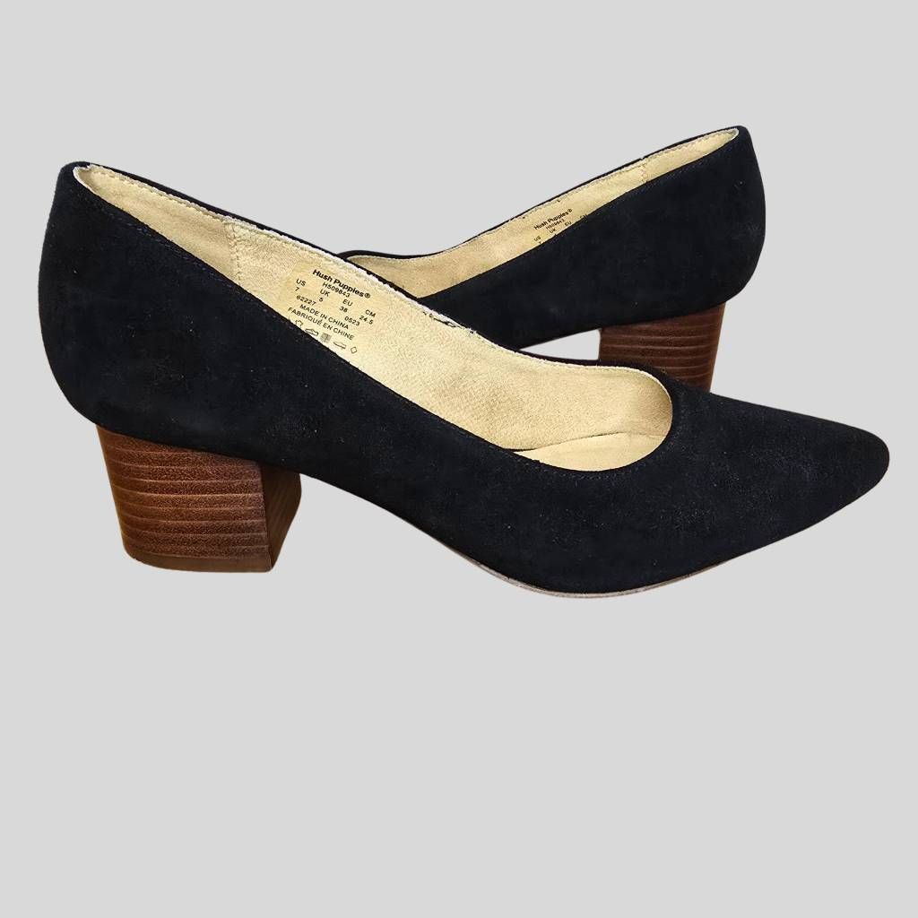 Hush Puppies Hush Puppies Sofie Pump Size 7 Black Nubuck Leather Block Heel Slip-On Shoes Size US 7 / IT 37 - 1 Thumbnail