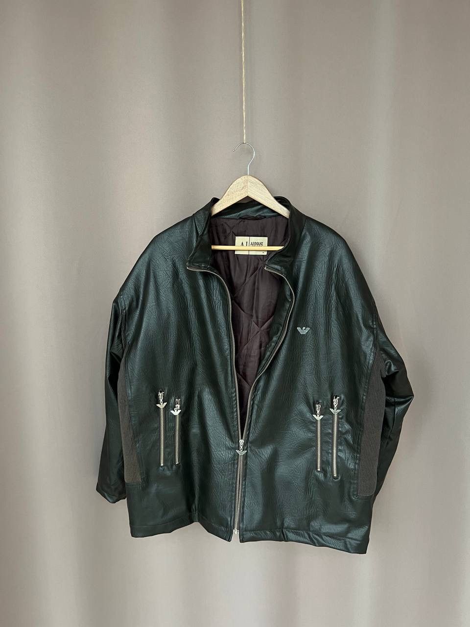 Armani Jeans Leather Heavy Jacket Mens Size M Brown Full Zip