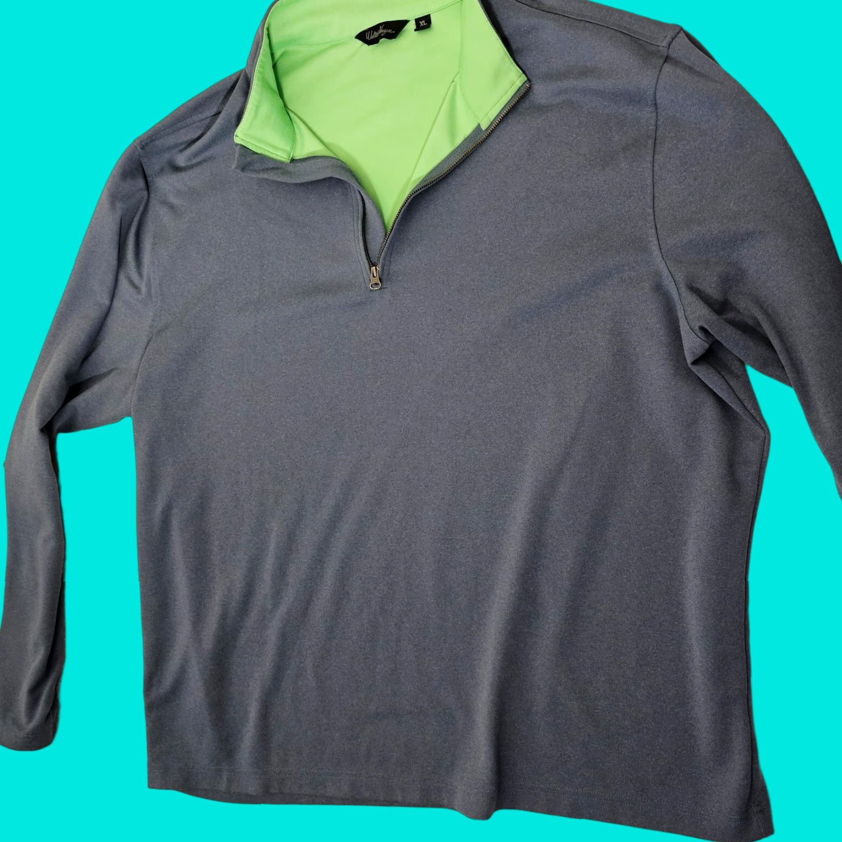 Vintage Walter Hagen Golf Shirt XL Mock Neck 1/4 Zip Pullover Blue Green Fleece Lined Activewear Mens Regular Size US XL / EU 56 / 4 - 1 Thumbnail