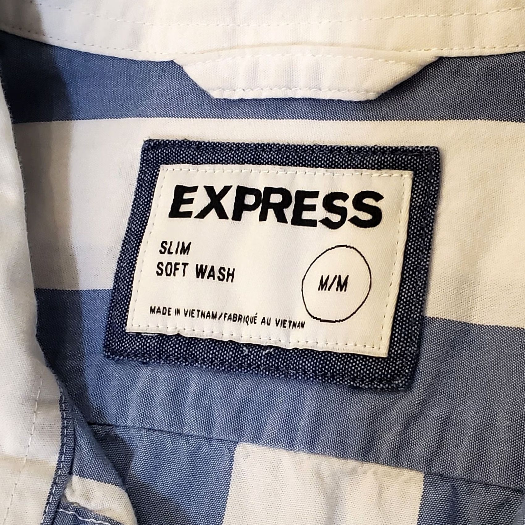 Express Express Mens Shirt Button-Up Sz M Blue White Striped Slim Cotton Long Sleeve Size US M / EU 48-50 / 2 - 7 Thumbnail