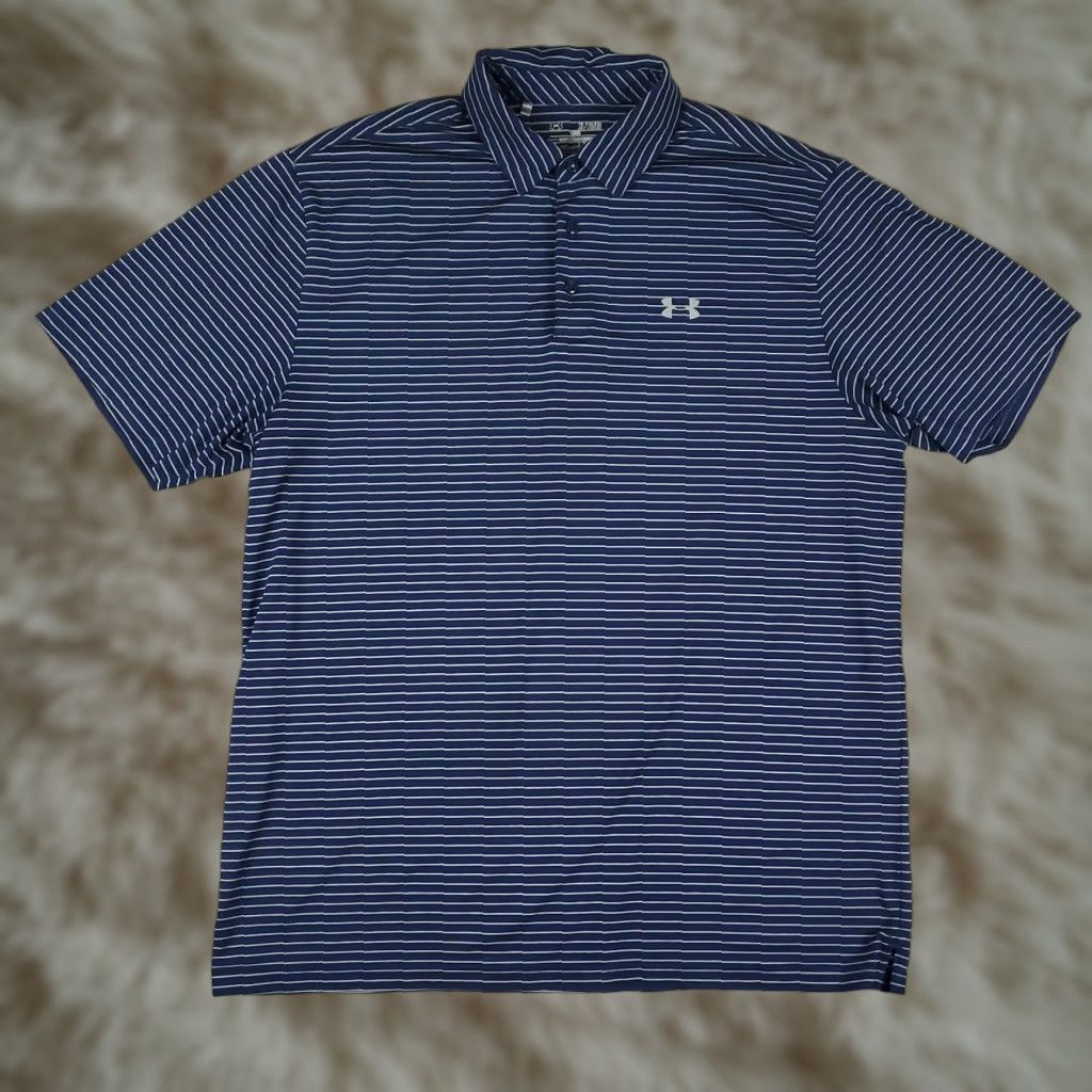 Under Armour Under Armour Polo Shirt Mens XL Blue Striped Golf Casual Short Sleeve Shirt Polo Mens Blue Striped Under Armour Size US XL / EU 56 / 4 - 1 Thumbnail