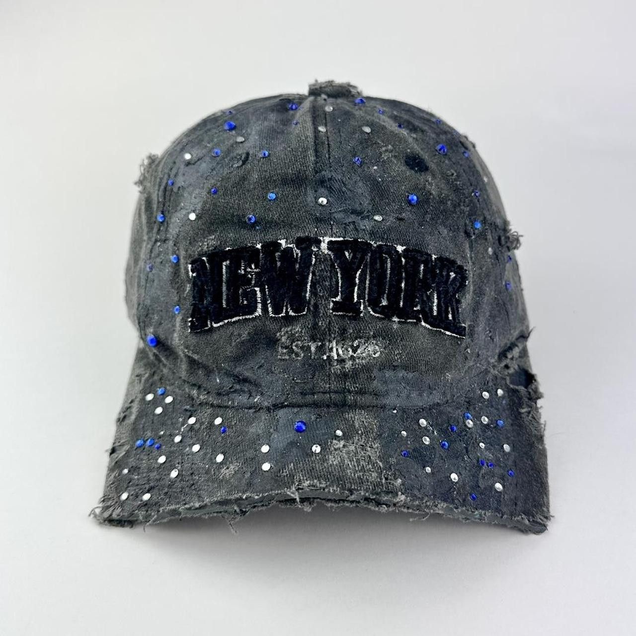 Other ASTROBOI* 'New York' Black & Blue Distressed Rhinestone Hat Size ONE SIZE - 1 Thumbnail