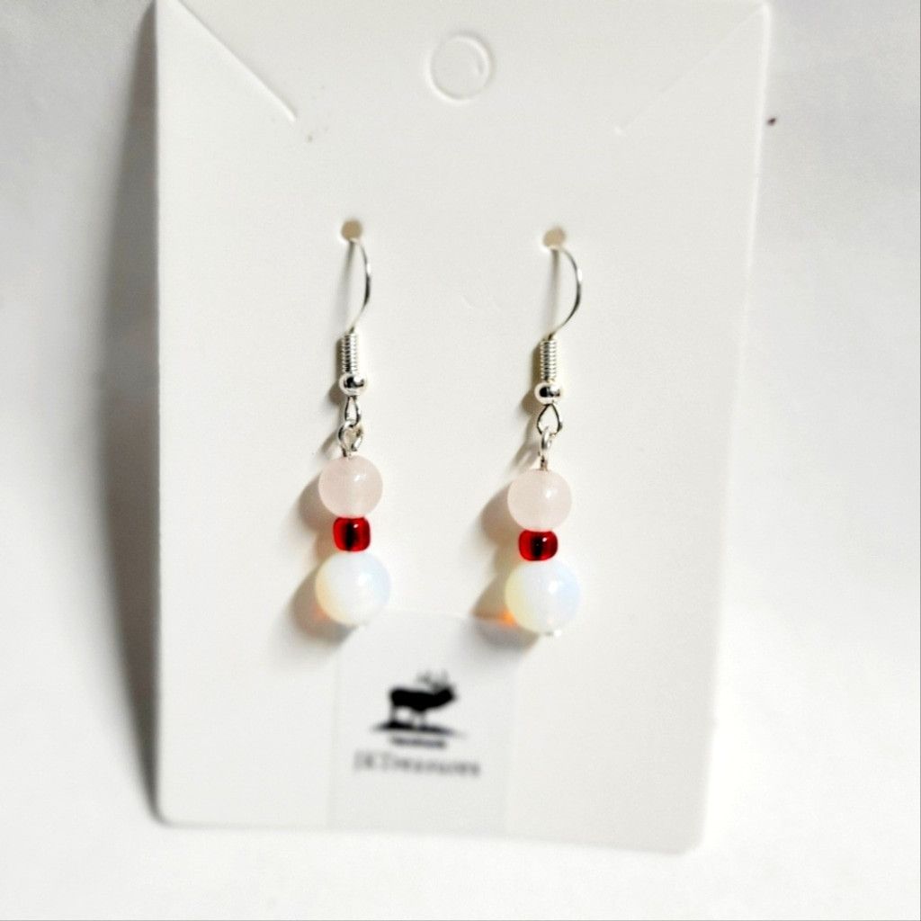 Handmade Hand crafted rose quartz & Moonstone dangle earrings Size ONE SIZE - 1 Thumbnail