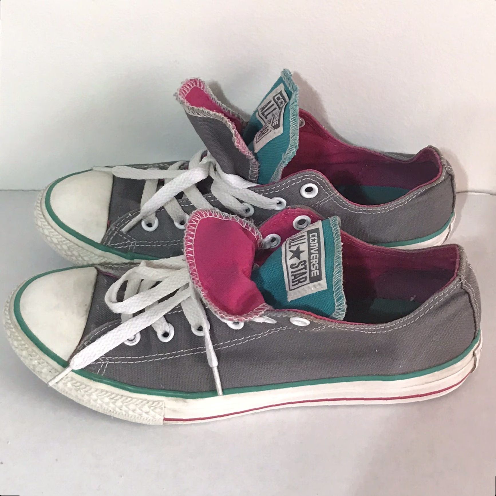 Converse Converse All Star Double Tongue Gray Pink Turquoise Low Top Women Size 5 Sneaker Size S / US 4 / IT 40 - 2 Thumbnail