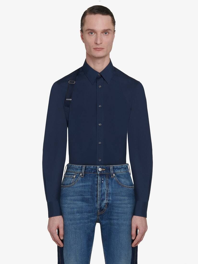 Alexander McQueen o1w1db10725 Selvedge Tape Harness Shirt in Ink Blue Size US M / EU 48-50 / 2 - 2 Thumbnail