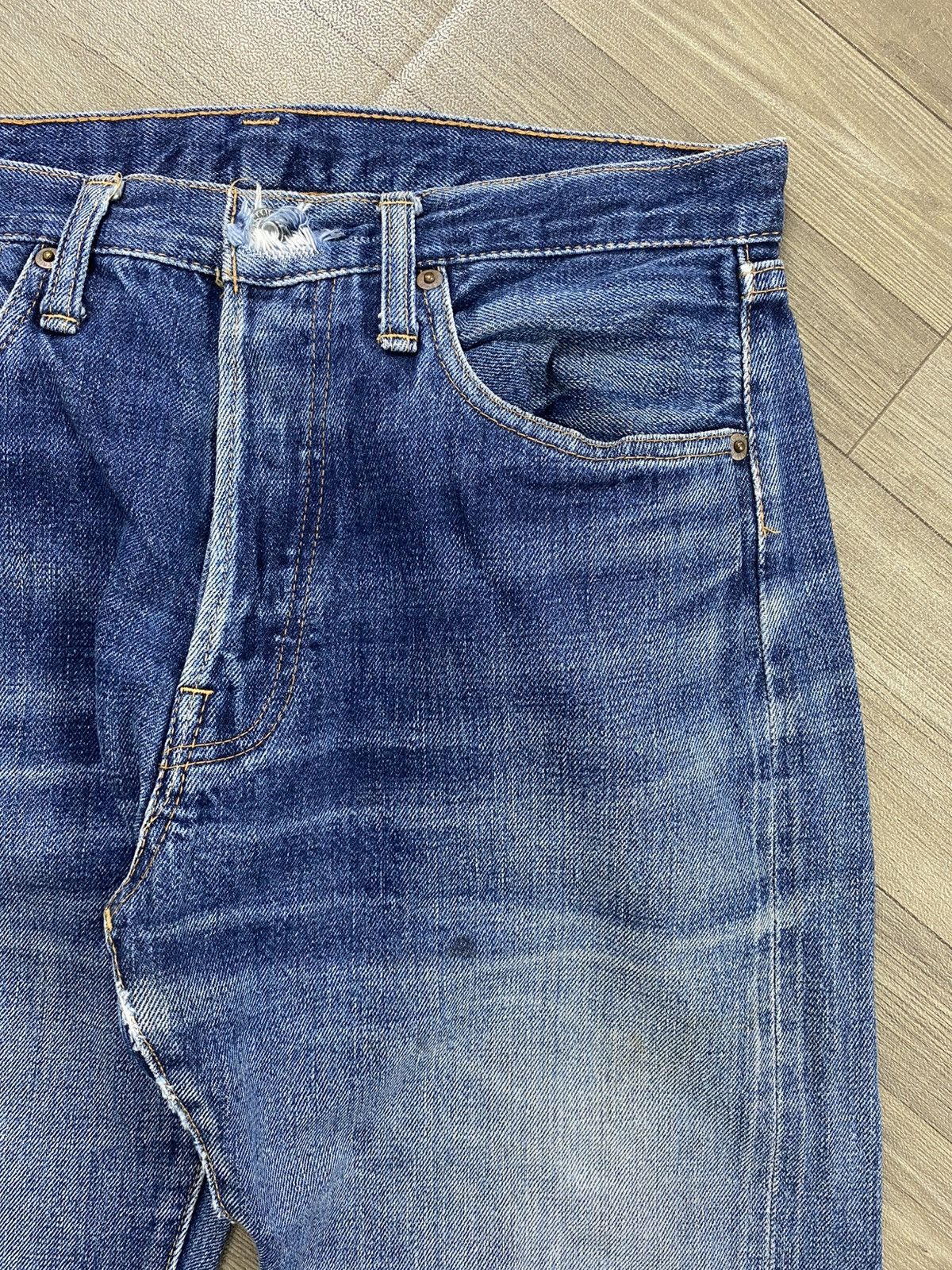 Denime 🇯🇵Vintage Denime Japan Selvedge Distressed Faded Blue Jeans Size US 30 / EU 46 - 7 Thumbnail