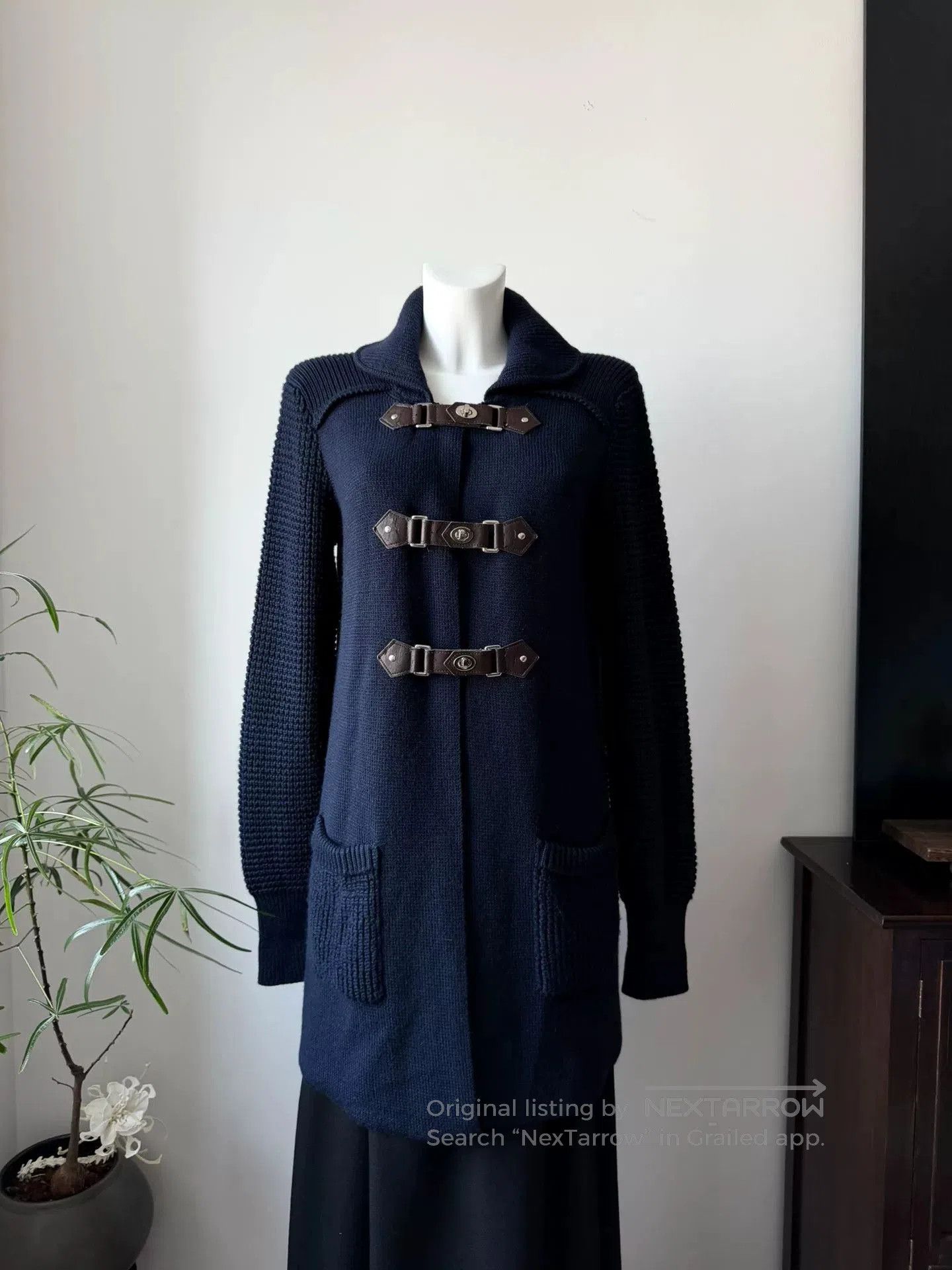 Sportmax SPORTMAX Navy Leather Button Knit Cardigan. Size M / US 6-8 / IT 42-44 - 2 Thumbnail