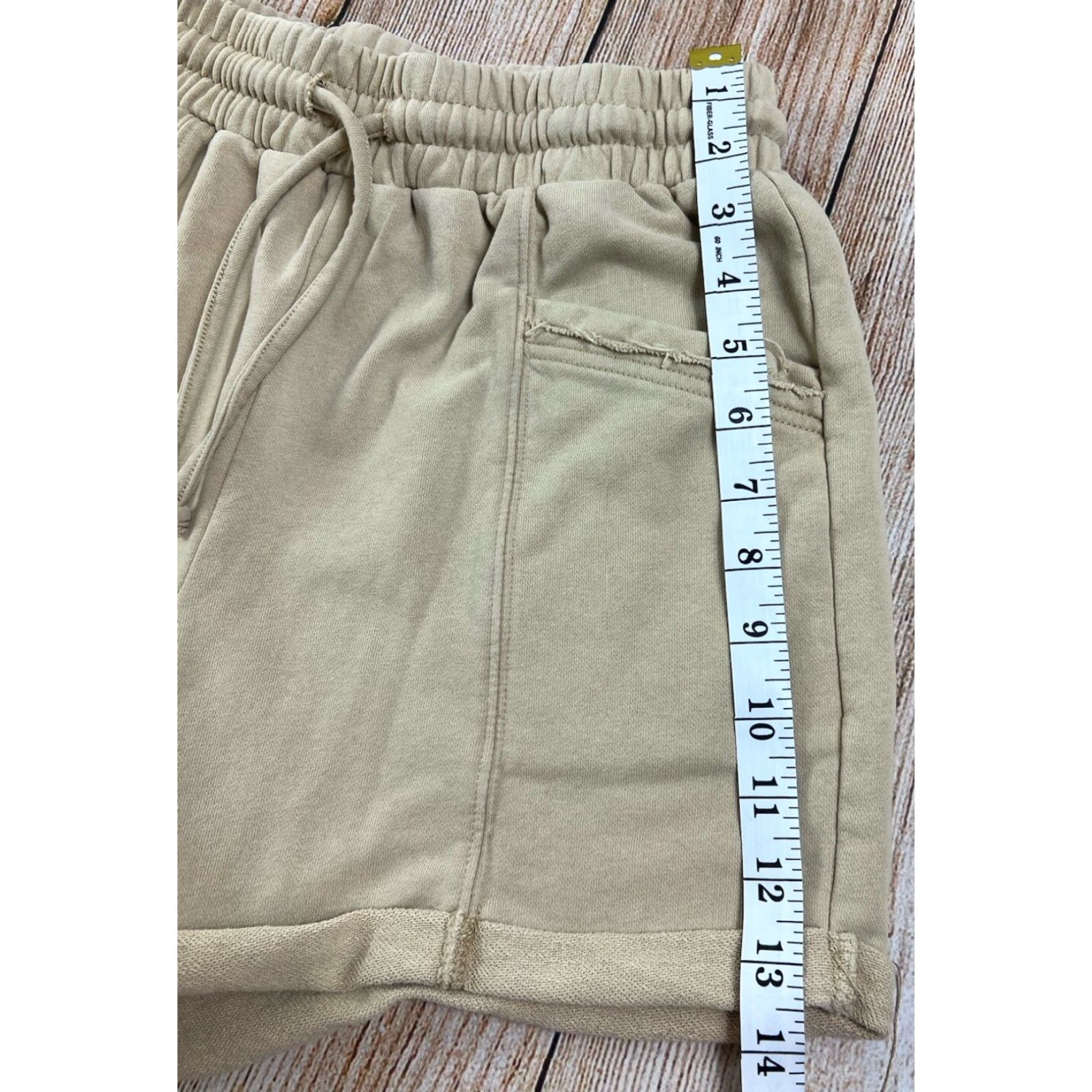 Vintage Promesa Women’s Sweat Shorts Cuffed French Terry Pocket Drawstring Elastic Waist Beige S Small Size 28" / US 6 / IT 42 - 4 Thumbnail