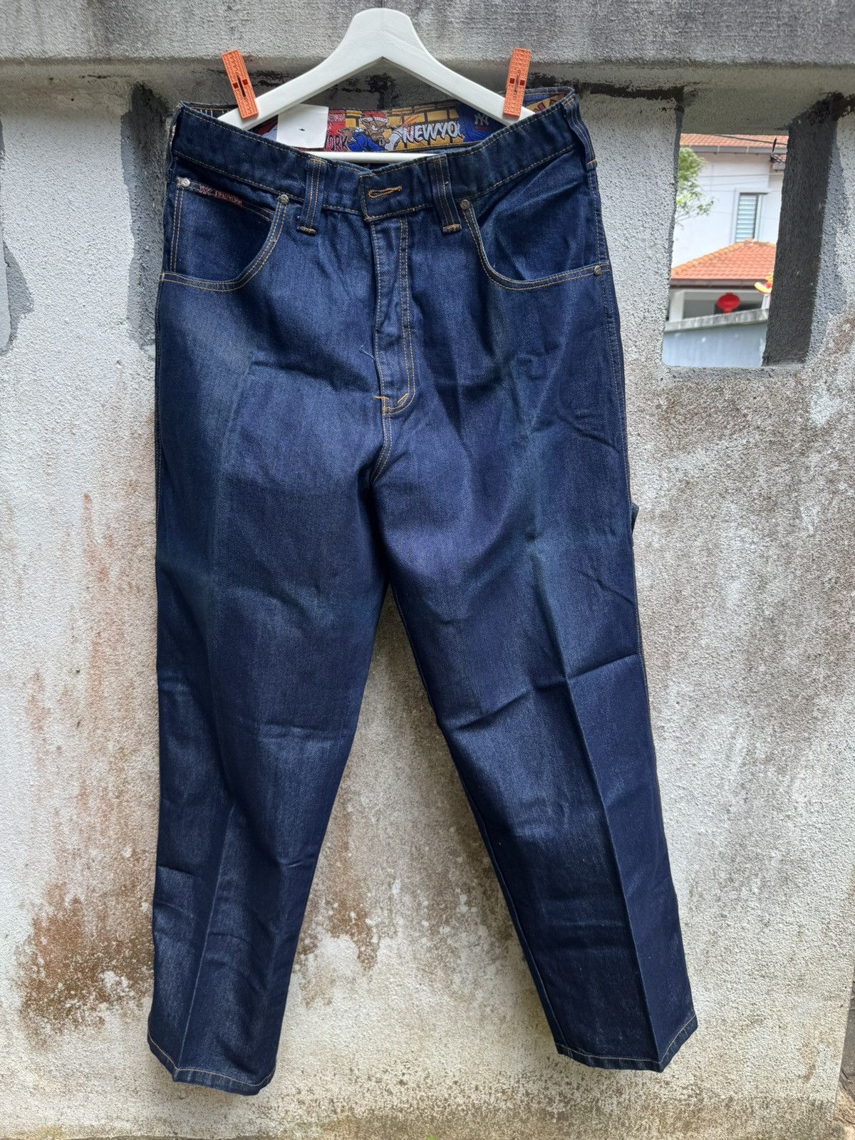 New York Yankees × Vintage VERY RARE🔥VTG 90s NY YANKEE HIPHOP BAGGY FLARE JEANS BOSS02 Size US 34 / EU 50 - 2 Thumbnail