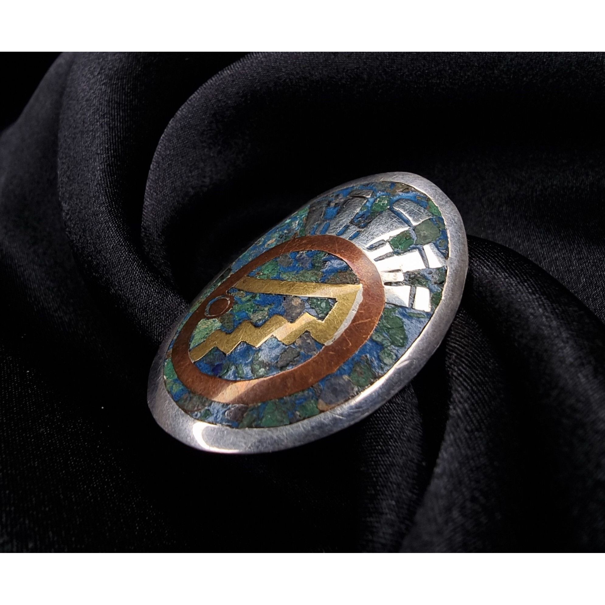 Vintage Vintage 925 Sterling Silver Mexican Brooch Pendant With Inla Size ONE SIZE - 3 Thumbnail