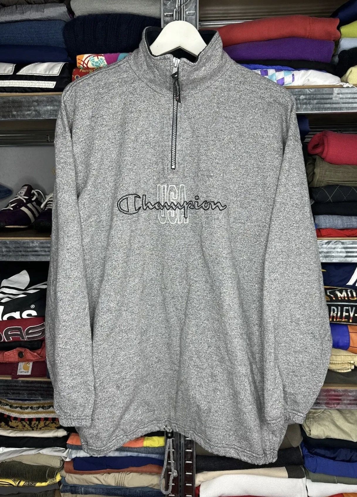 Champion Champion USA Zip 1/4 Vintage Sweatshirt Big Embroidered Logo Size US XL / EU 56 / 4 - 1 Thumbnail
