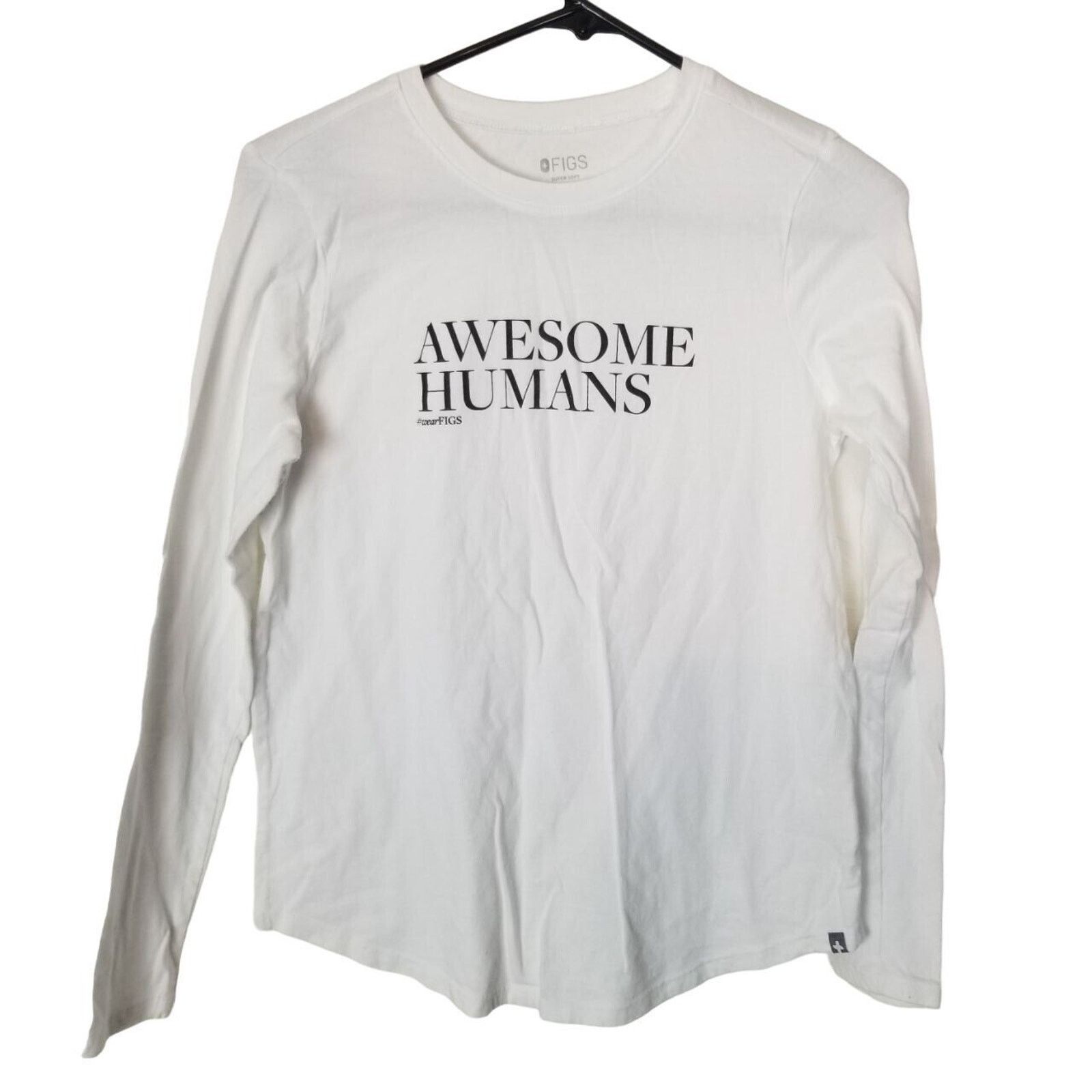 Figue FIGS Womens Awesome Humans T-Shirt Sz XS White Super Soft Size XS / US 0-2 / IT 36-38 - 2 Thumbnail