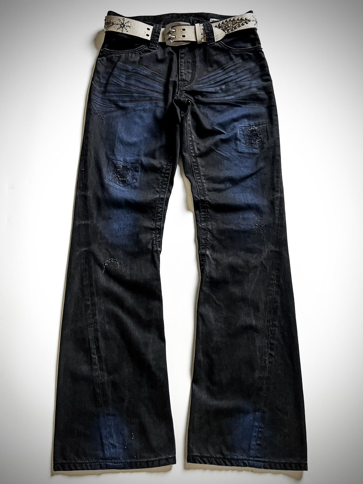 semanticdesign Semantic Design Distressed Flare Jeans SD Bandana Pocket y2k Size US 32 / EU 48 - 1 Thumbnail