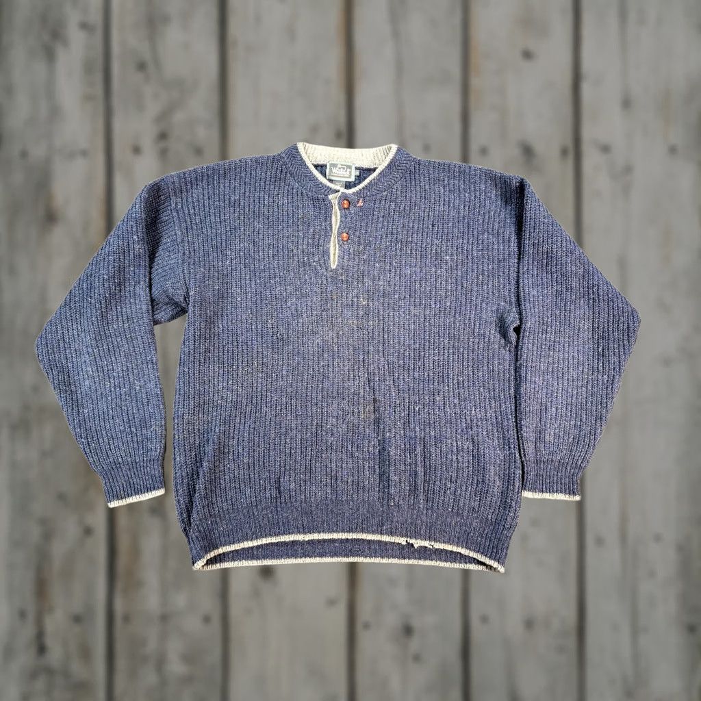 Vintage VINTAGE Woolrich Sweater Mens Large Blue Wool Henley Pullover Rib Knit Buttons Size US L / EU 52-54 / 3 - 1 Thumbnail