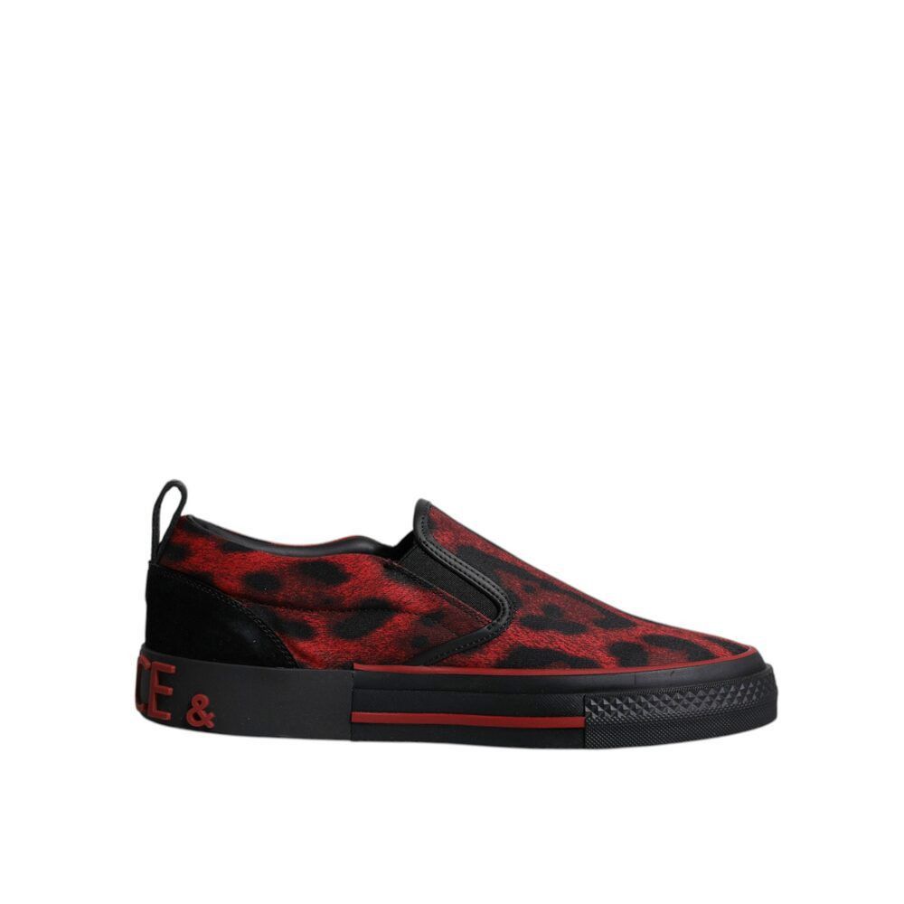 Dolce & Gabbana Dolce & Gabbana Red Black Leopard Cotton Men Low Top Sneaker Size US 6 / EU 39 - 1 Thumbnail