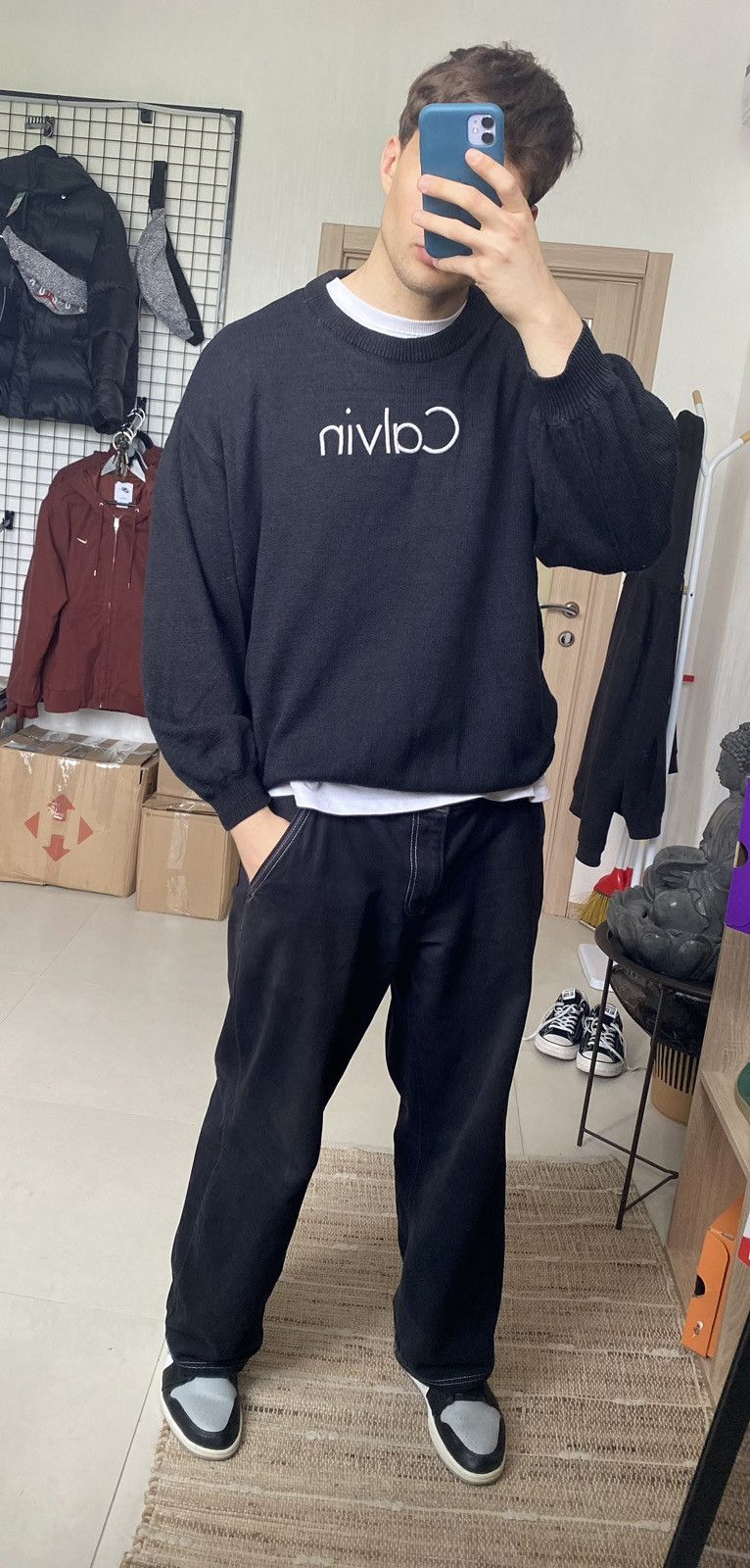 Other Calvin Klein Jeans Oversized Men’s Sweater Black M Big logo Size US M / EU 48-50 / 2 - 2 Thumbnail