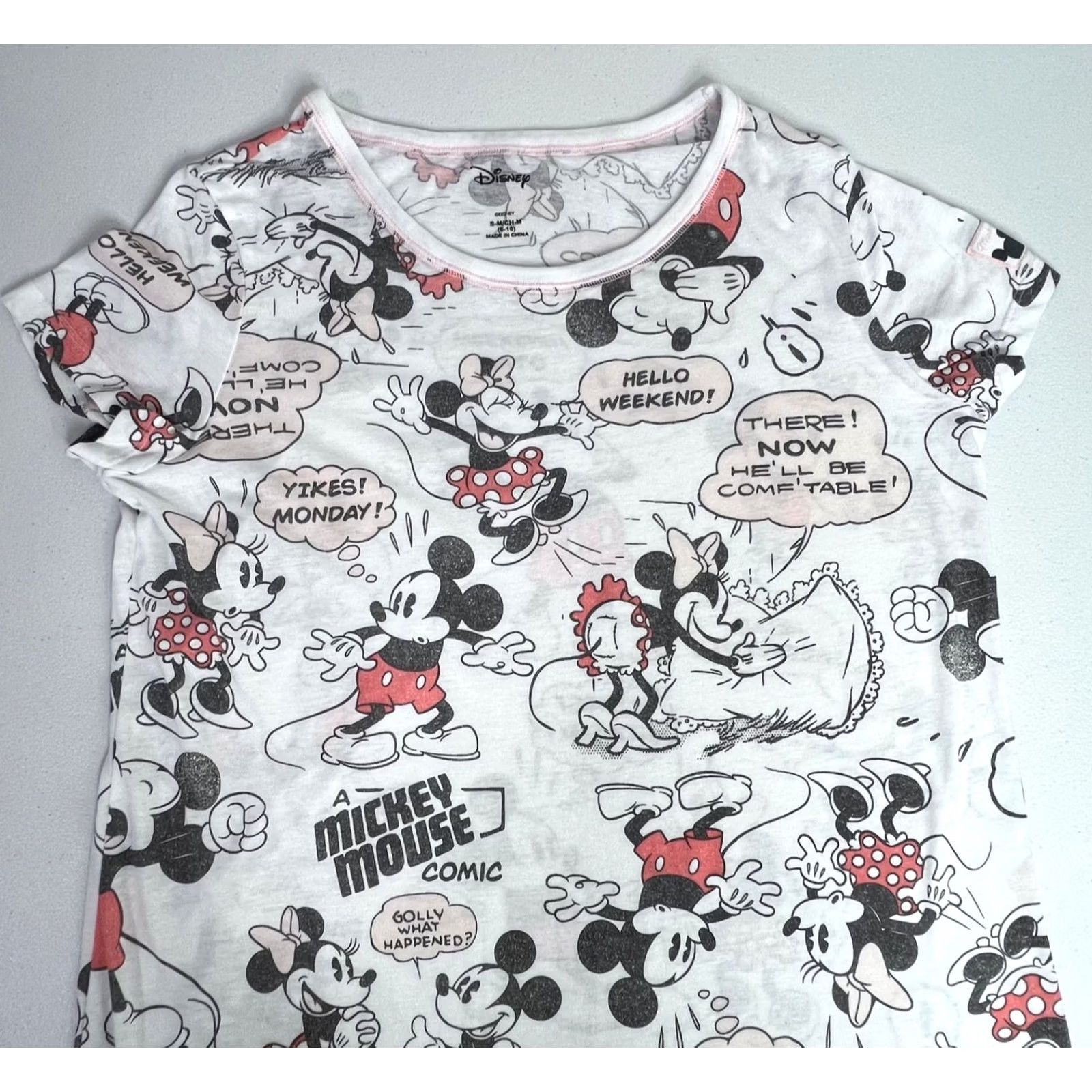 Disney Disney Sleep Shirt Womens S-M Mickey Minnie Mouse Hello Weekend Sleepwear Gray Cotton Polyester Knit Crew Neck Short Sleeve Pullover Lounge Shirt Size S / US 4 / IT 40 - 2 Thumbnail