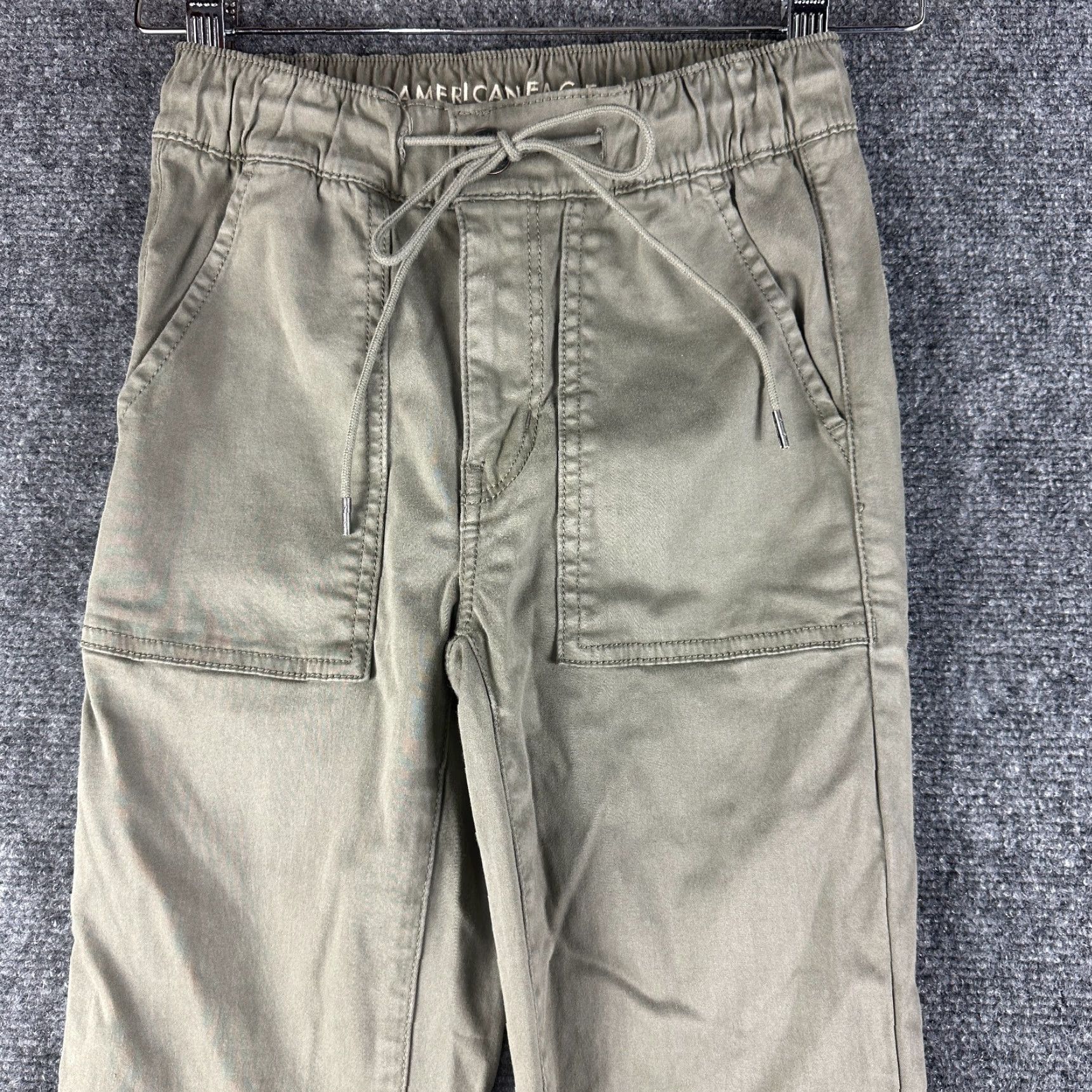 American Eagle Outfitters VINTAGE American Eagle Pants Womens 0 Khaki Green Cotton Stretch Tapered Leg Pockets Size 25" / US 0 / IT 36 - 3 Thumbnail