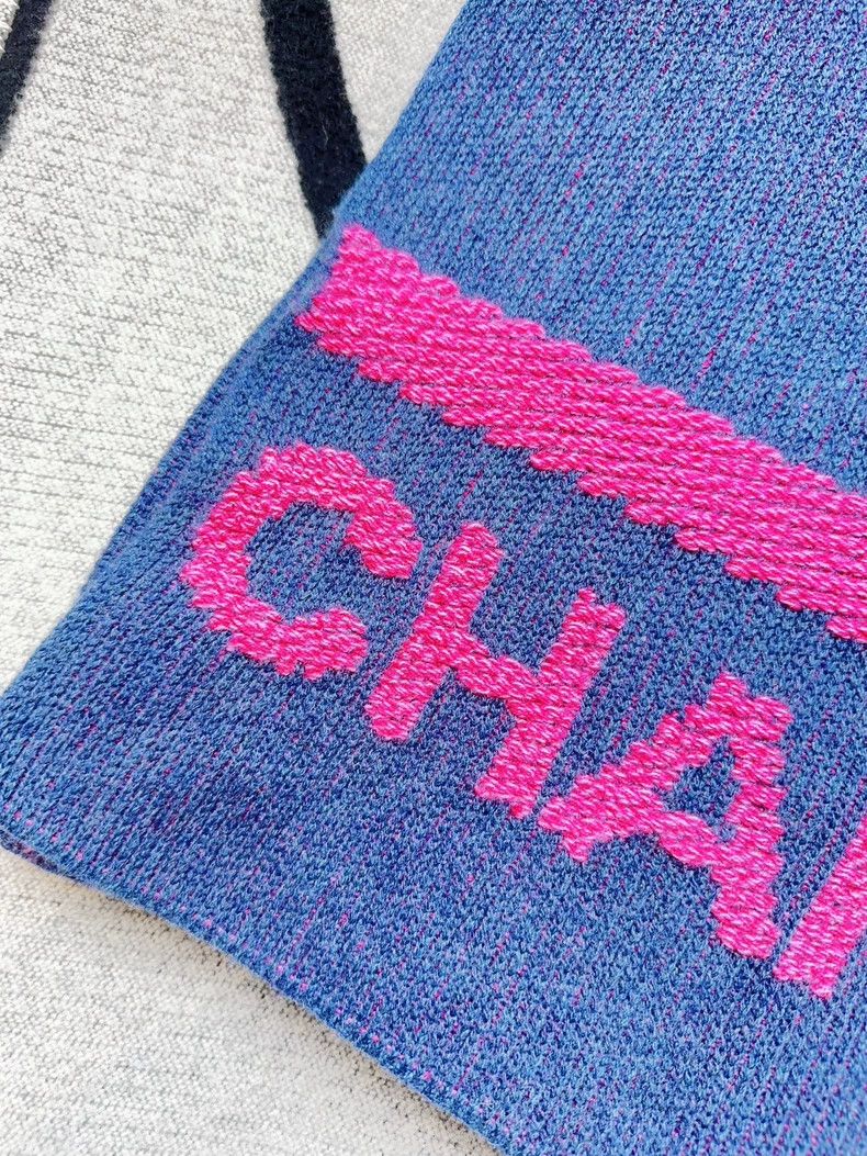 Chanel Chanel 22K rose pink letter logo dark blue cashmere scarf Size ONE SIZE - 4 Thumbnail
