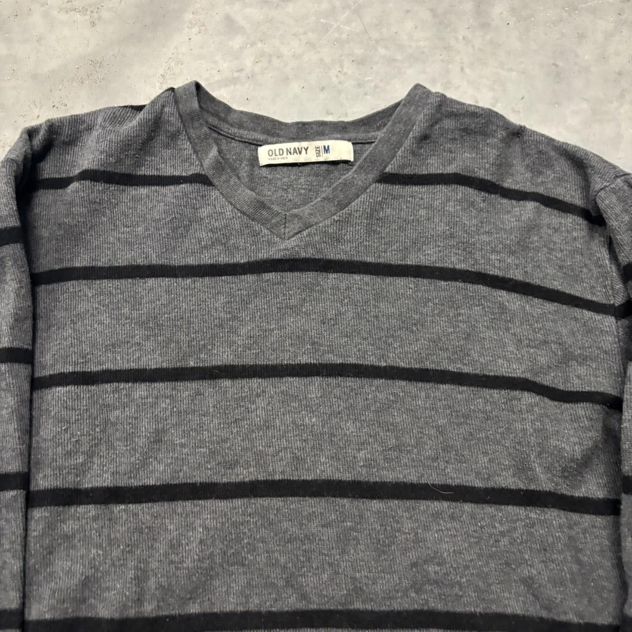 Japanese Brand × Vintage Crazy Vintage Y2K/2000s Grunge Cyber Goth Grey Striped Skater Style Sweater! Size US M / EU 48-50 / 2 - 2 Thumbnail