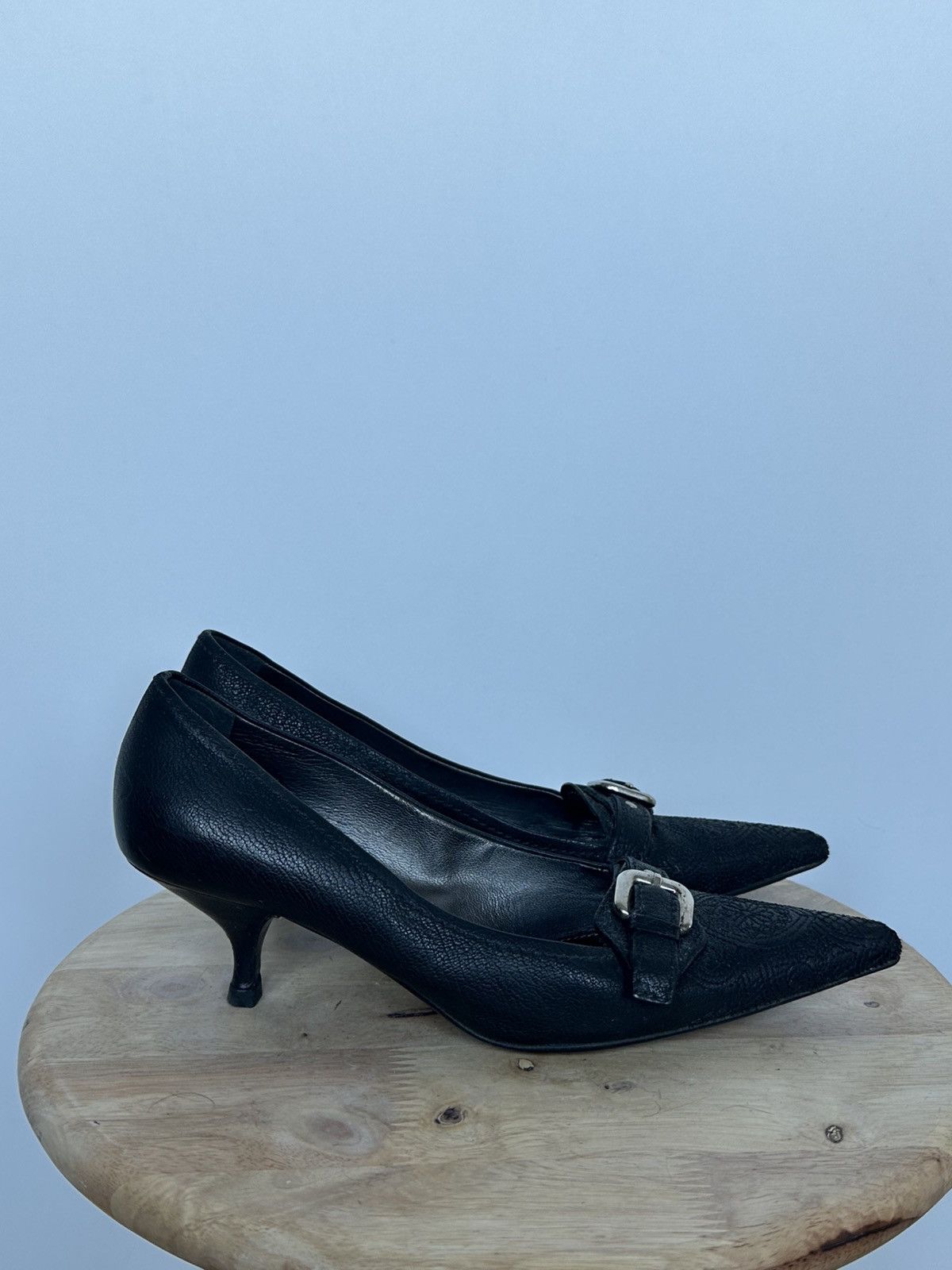 Prada Prada Black Leather Heels Size US 6.5 / IT 36.5 - 5 Thumbnail