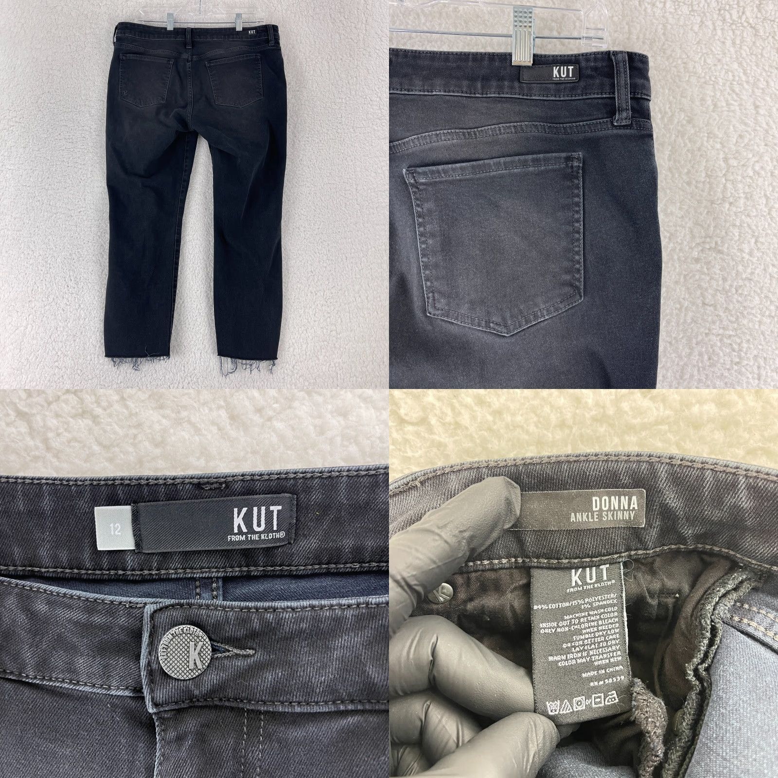 Vintage KUT from the Kloth Donna Ankle Skinny Jean Womens Size 12 Black Denim Frayed Hem Size 34" / US 12 / IT 48 - 9 Thumbnail