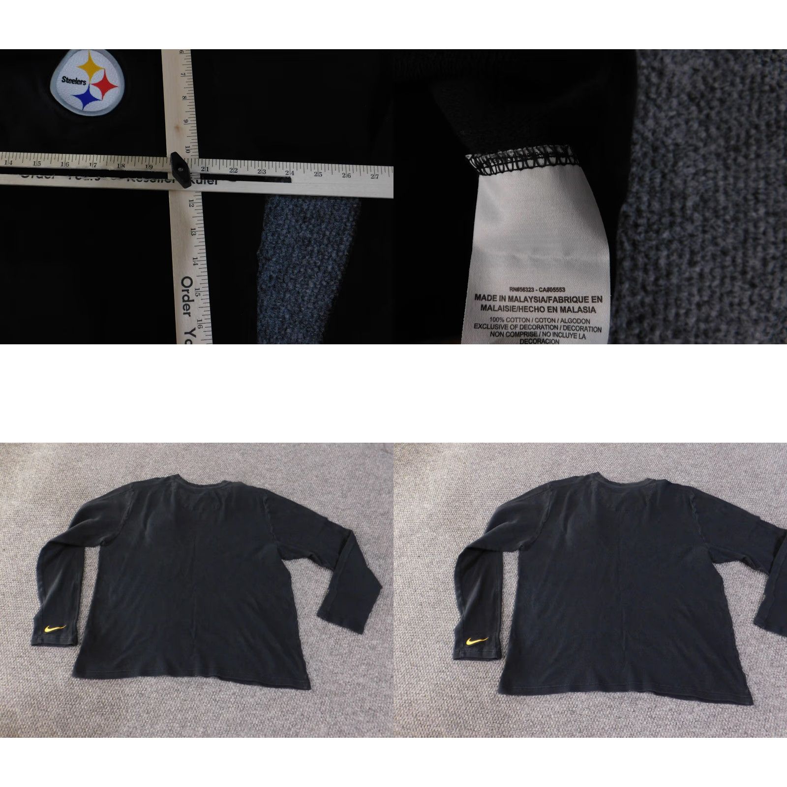 Nike Pittsburgh Steelers Shirt Mens XL Black Long Sleeve Nike NFL Team Apparel Cotton Size US XL / EU 56 / 4 - 8 Thumbnail