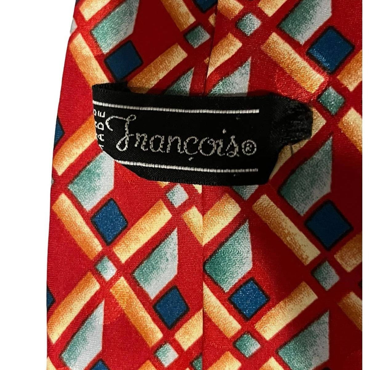 Vintage Francois Silk Hand Made Red and blue geometric vintage tie Size ONE SIZE - 4 Thumbnail